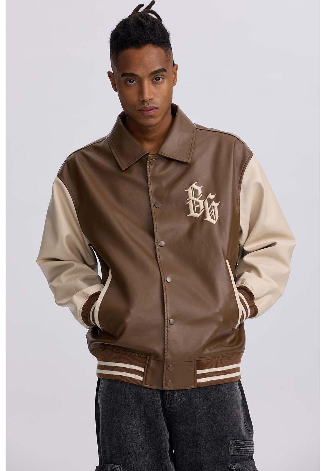 Chaqueta Hombre Efecto Cuero Chocolate-1