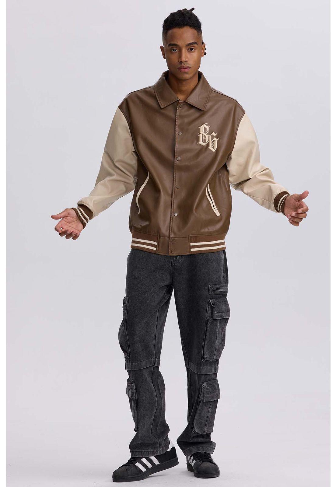 Chaqueta Hombre Efecto Cuero Chocolate-3