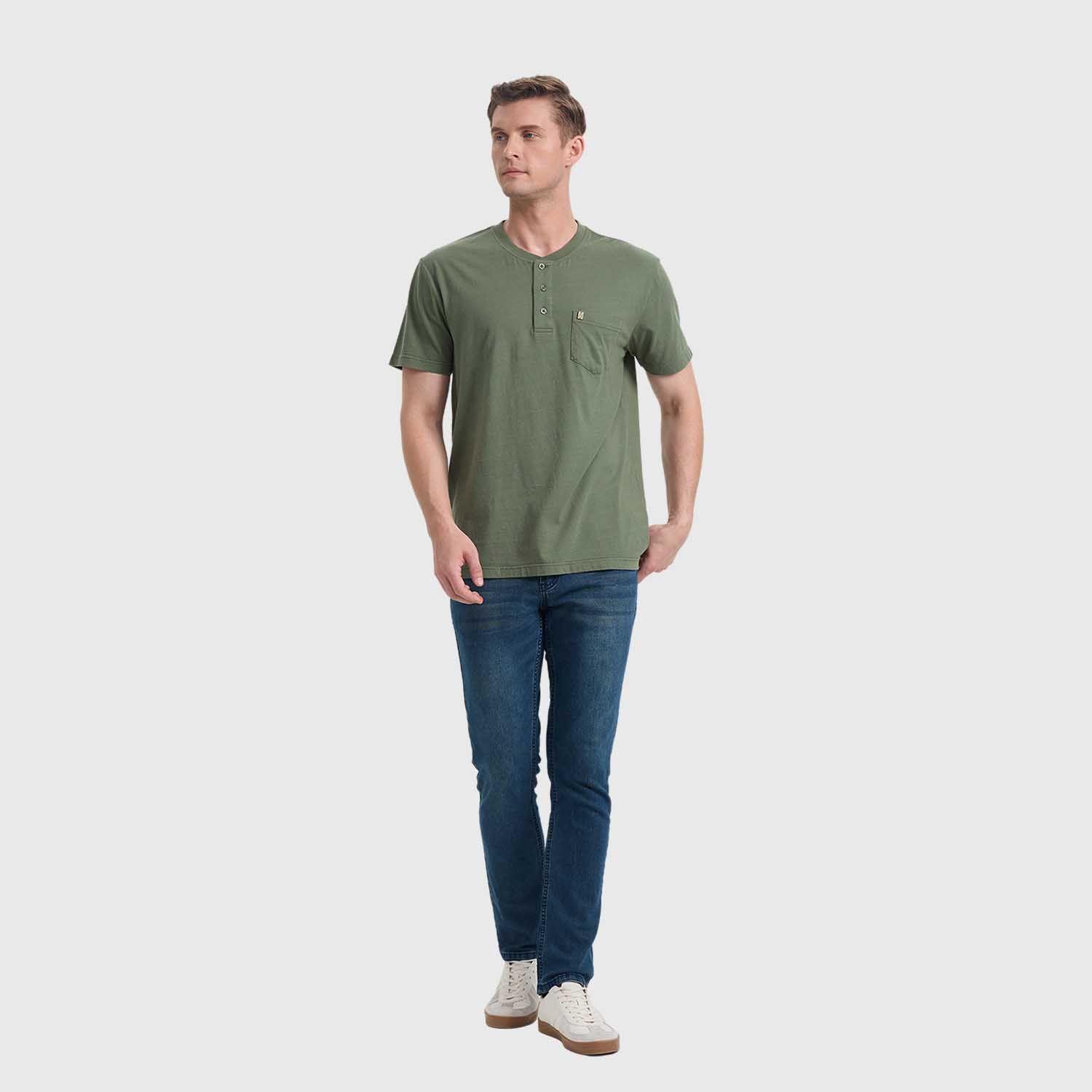 Polera Hombre Tres Botones Verde Militar Fashion's Park-3