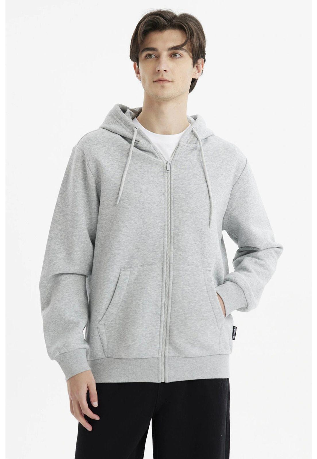 Polerón Hombre Full Zipper Basico Gris Melange-0