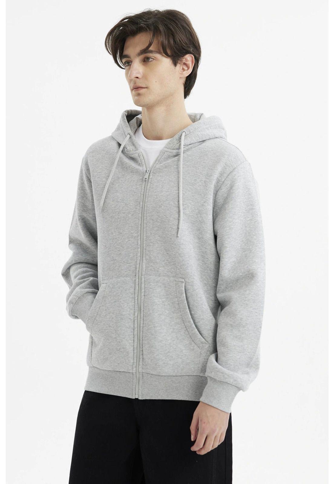 Polerón Hombre Full Zipper Basico Gris Melange-1