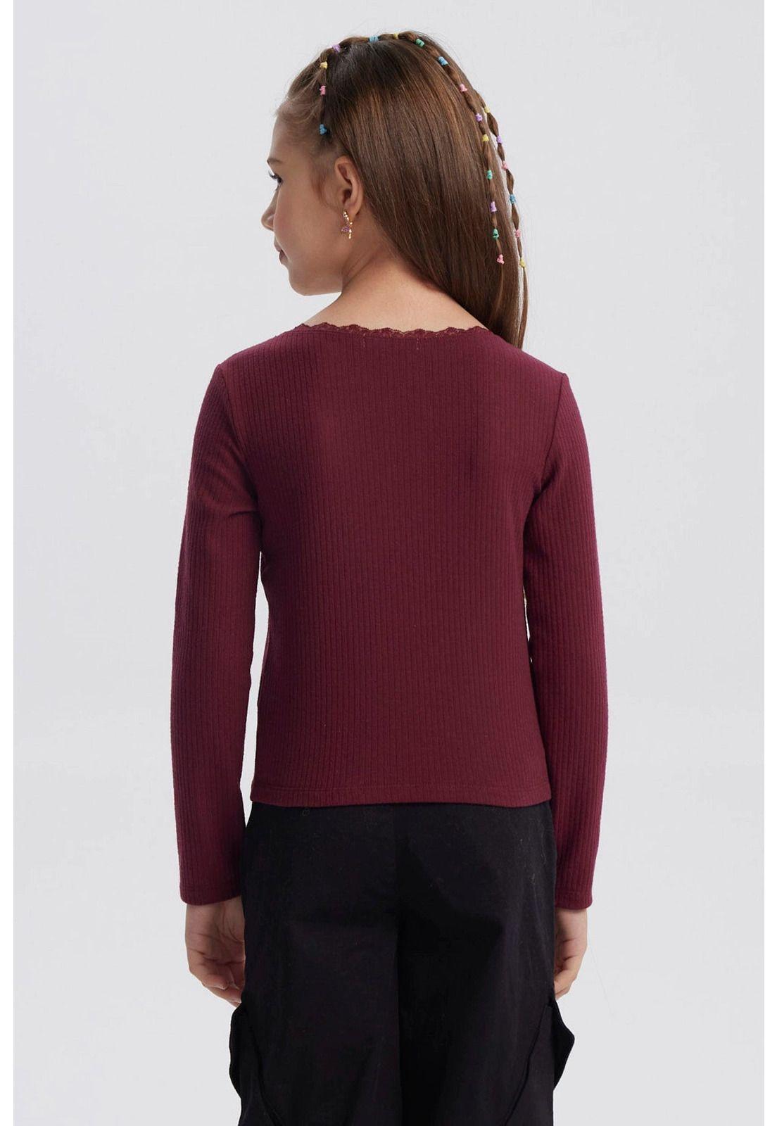 Polera Niña Cuello Encaje Burdeo-2