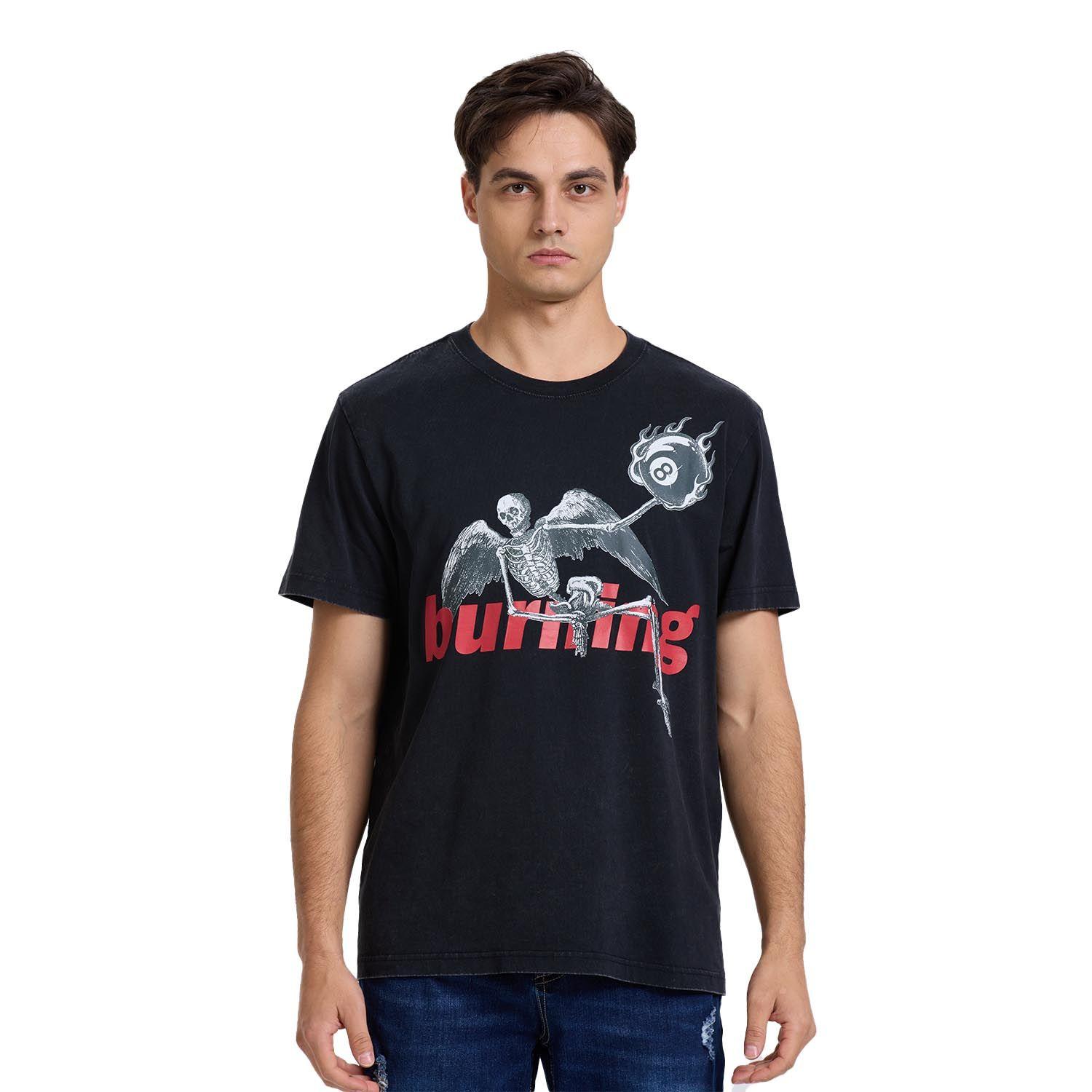 Polera Hombre Acid Wash Print Negro-0