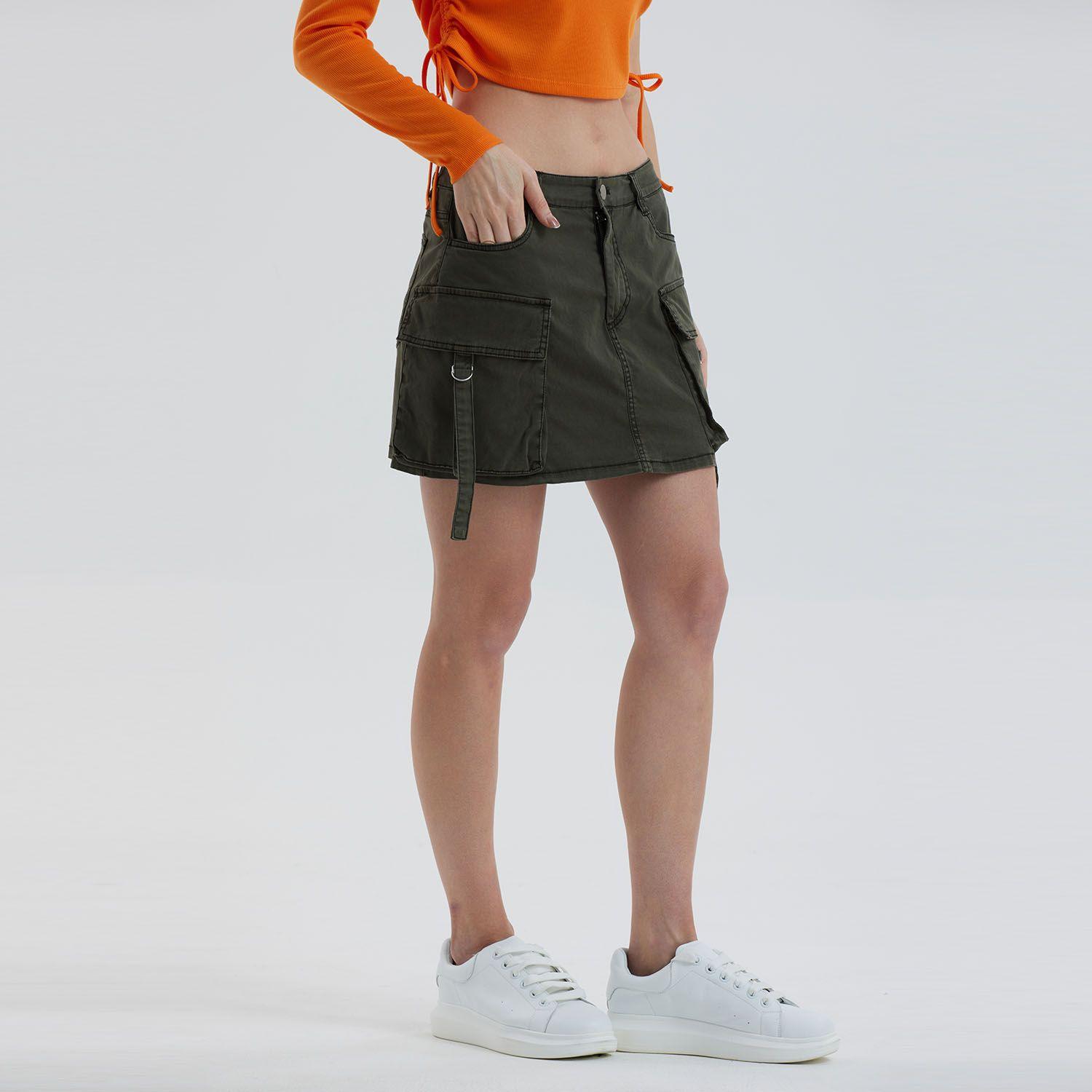 Falda Cargo Negro Mujer-1