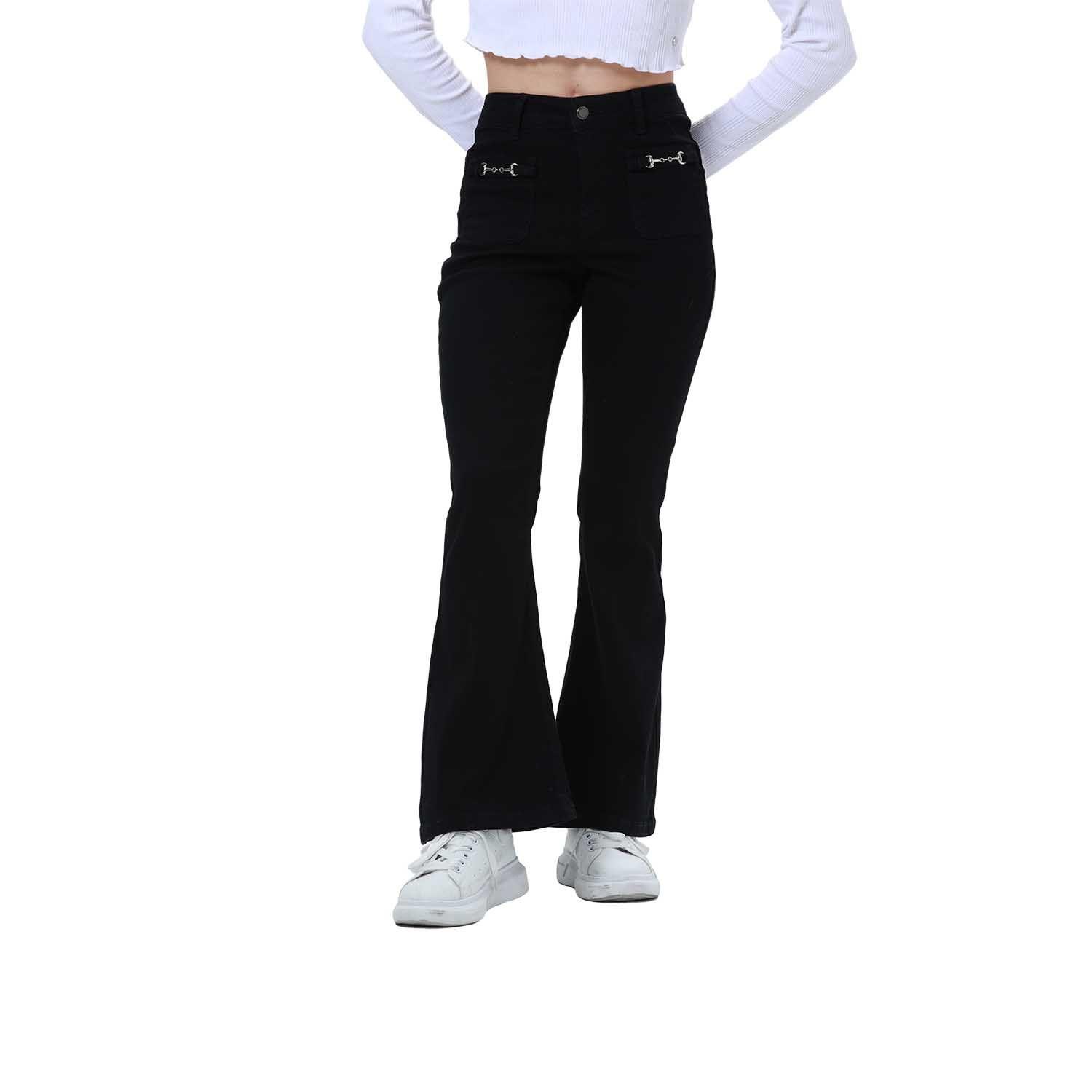Jeans Mujer Flare Pedrería Negro-0