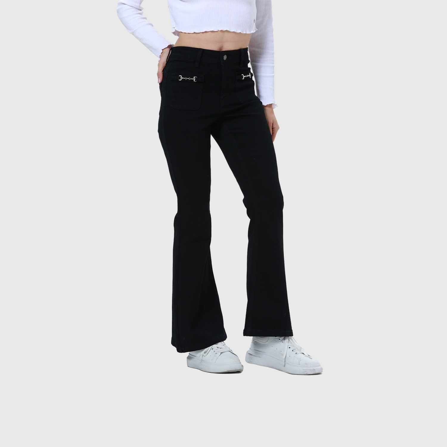 Jeans Mujer Flare Pedrería Negro-1
