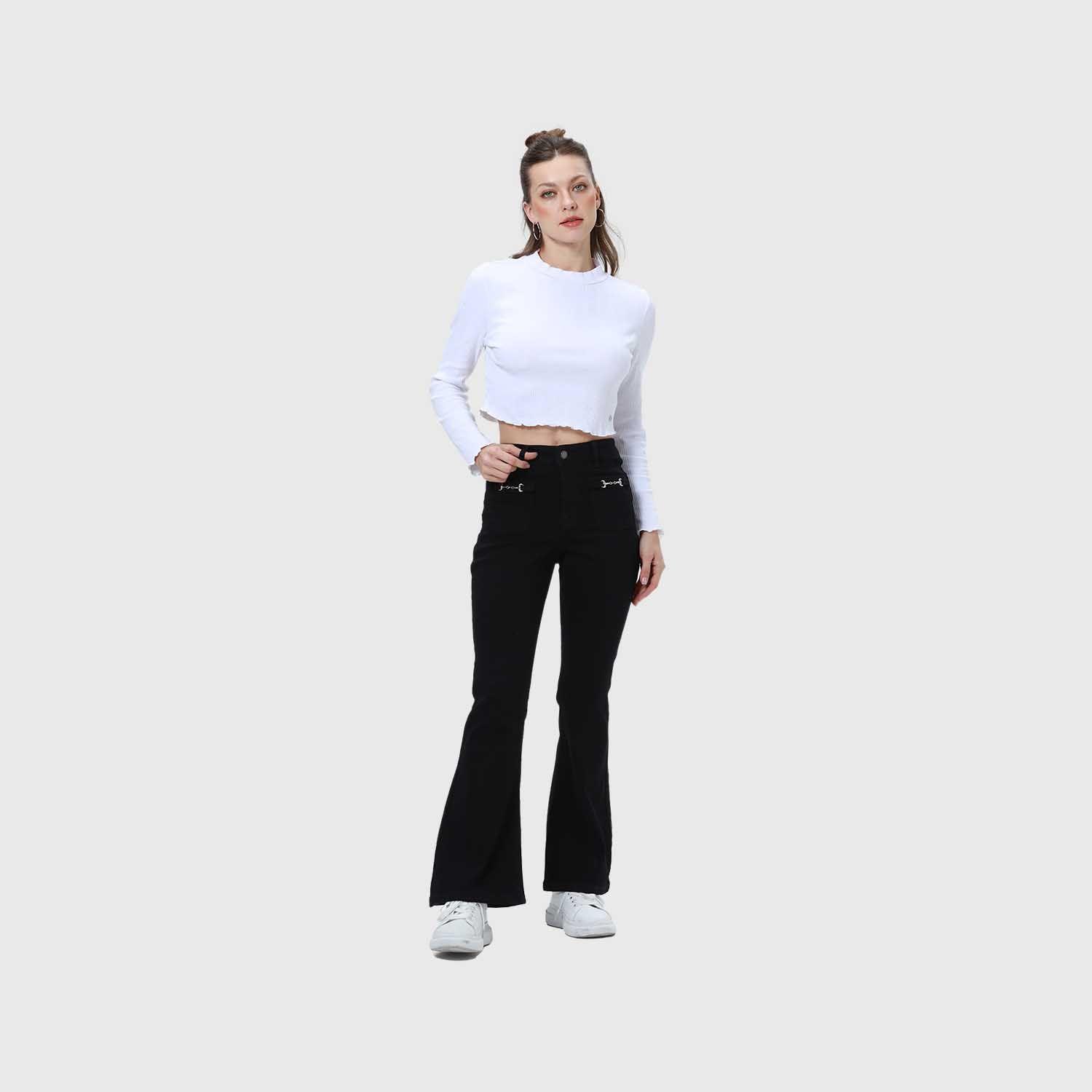 Jeans Mujer Flare Pedrería Negro-3