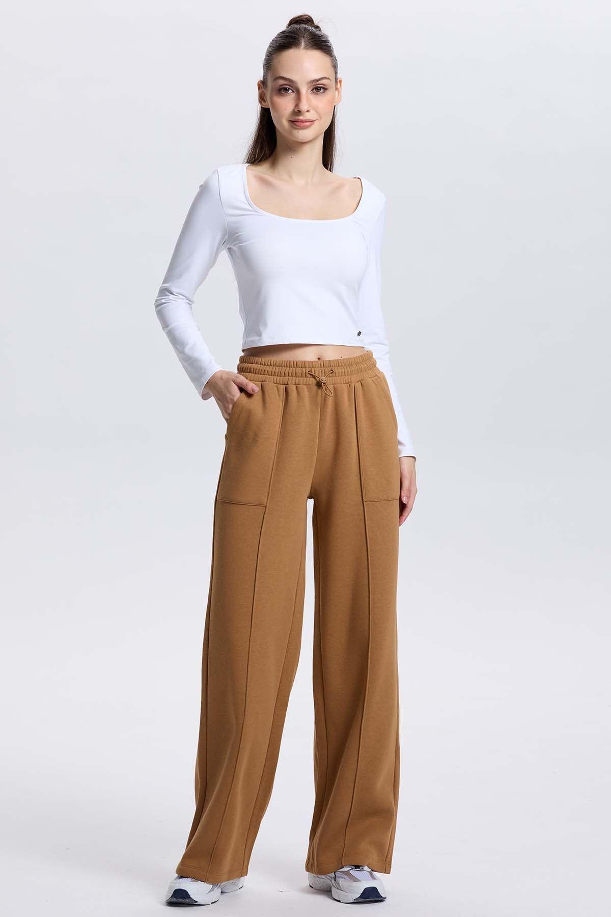 Pantalón Buzo Mujer Wide Leg Camel-3