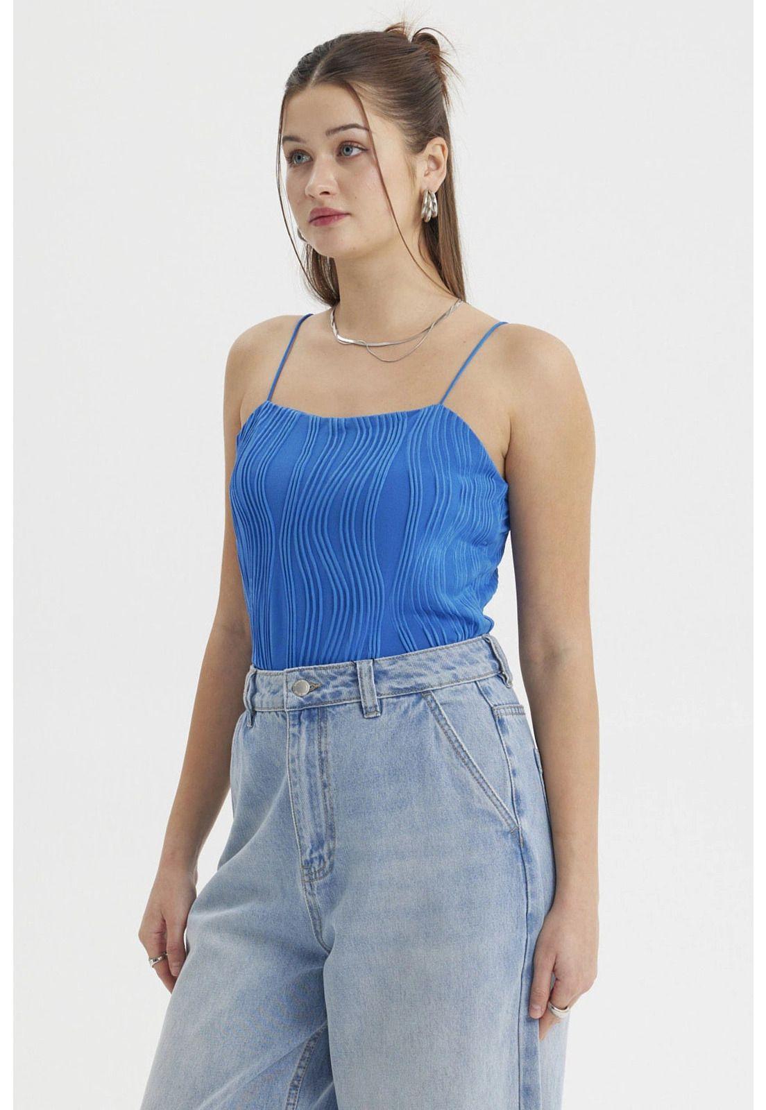 Polera Mujer Pabilo Textura Azul-1