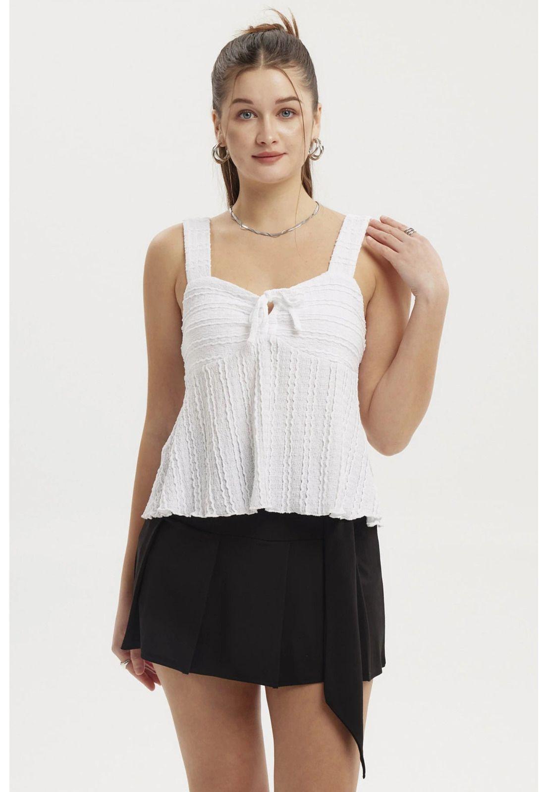 Polera Mujer Textura Cinta Blanco-0