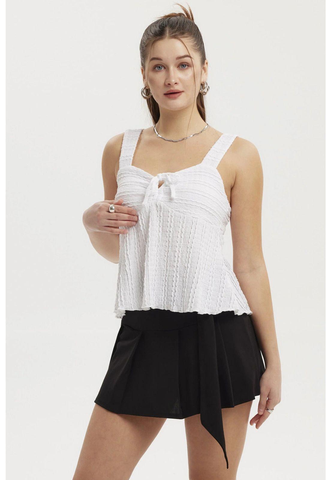 Polera Mujer Textura Cinta Blanco-1