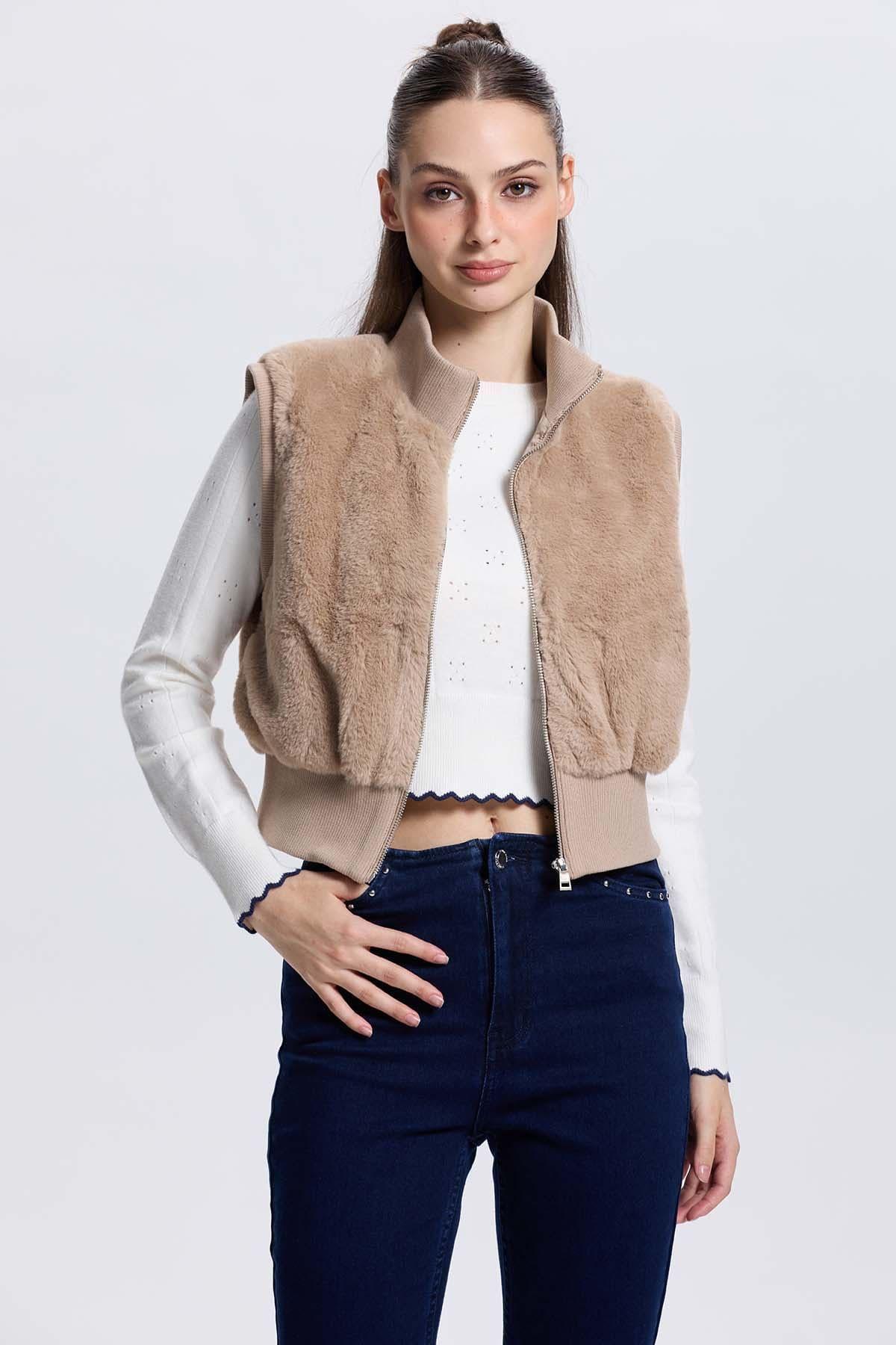 Chaqueta Mujer Juvenil Sin Mangas Beige-0