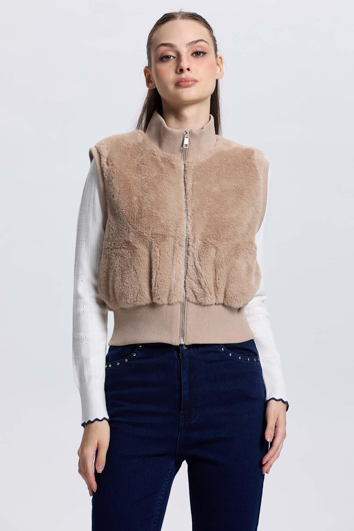 Chaqueta Mujer Juvenil Sin Mangas Beige-1
