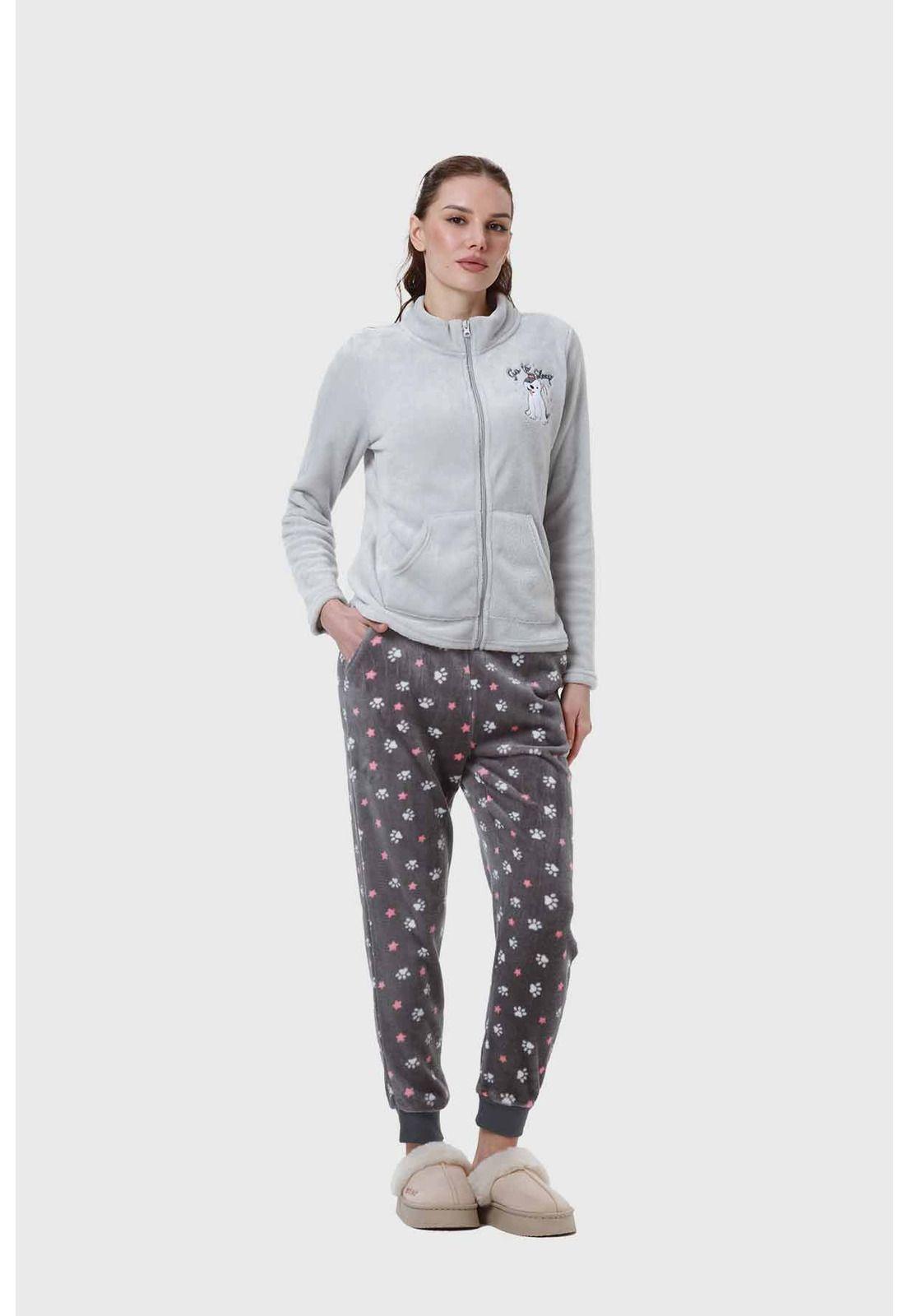 Pijama Mujer Polar Print Gris-0