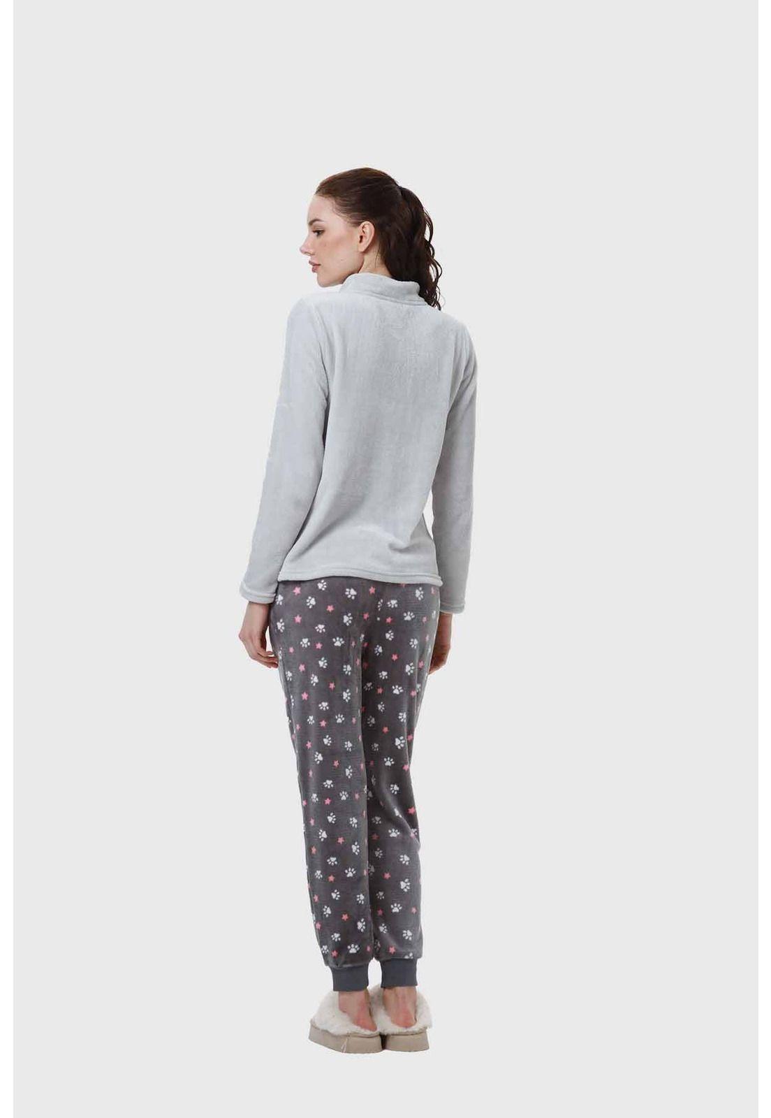 Pijama Mujer Polar Print Gris-1