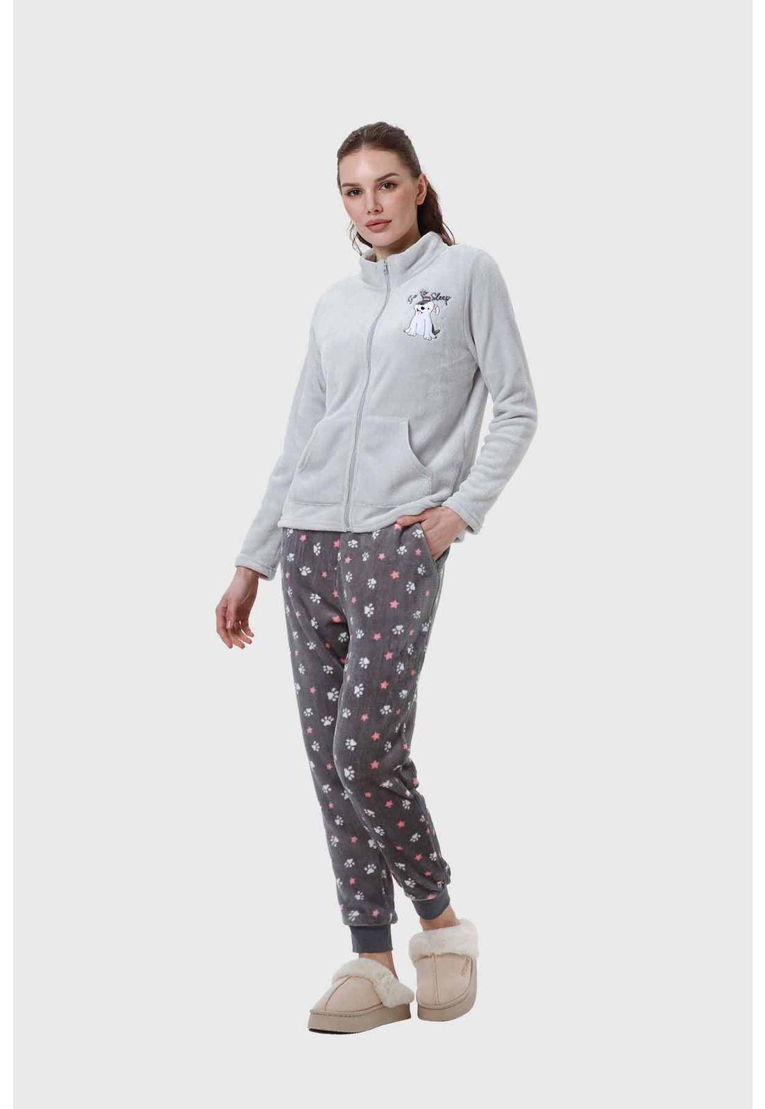 Pijama Mujer Polar Print Gris-2