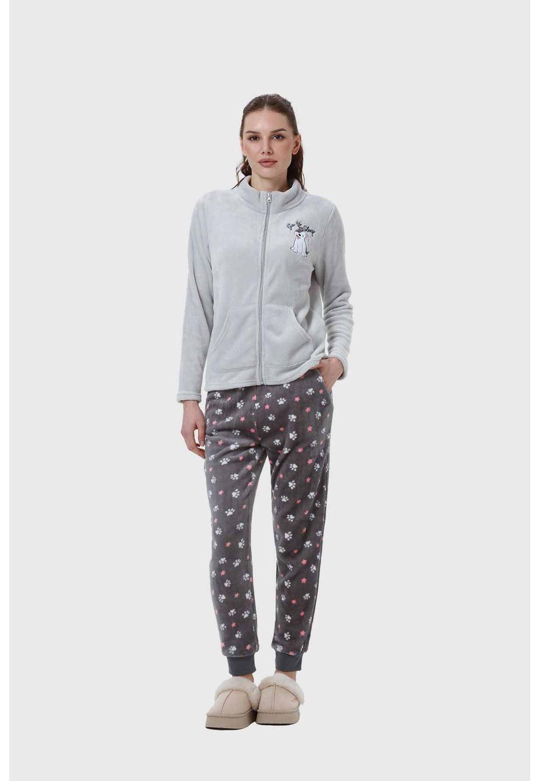 Pijama Mujer Polar Print Gris-3