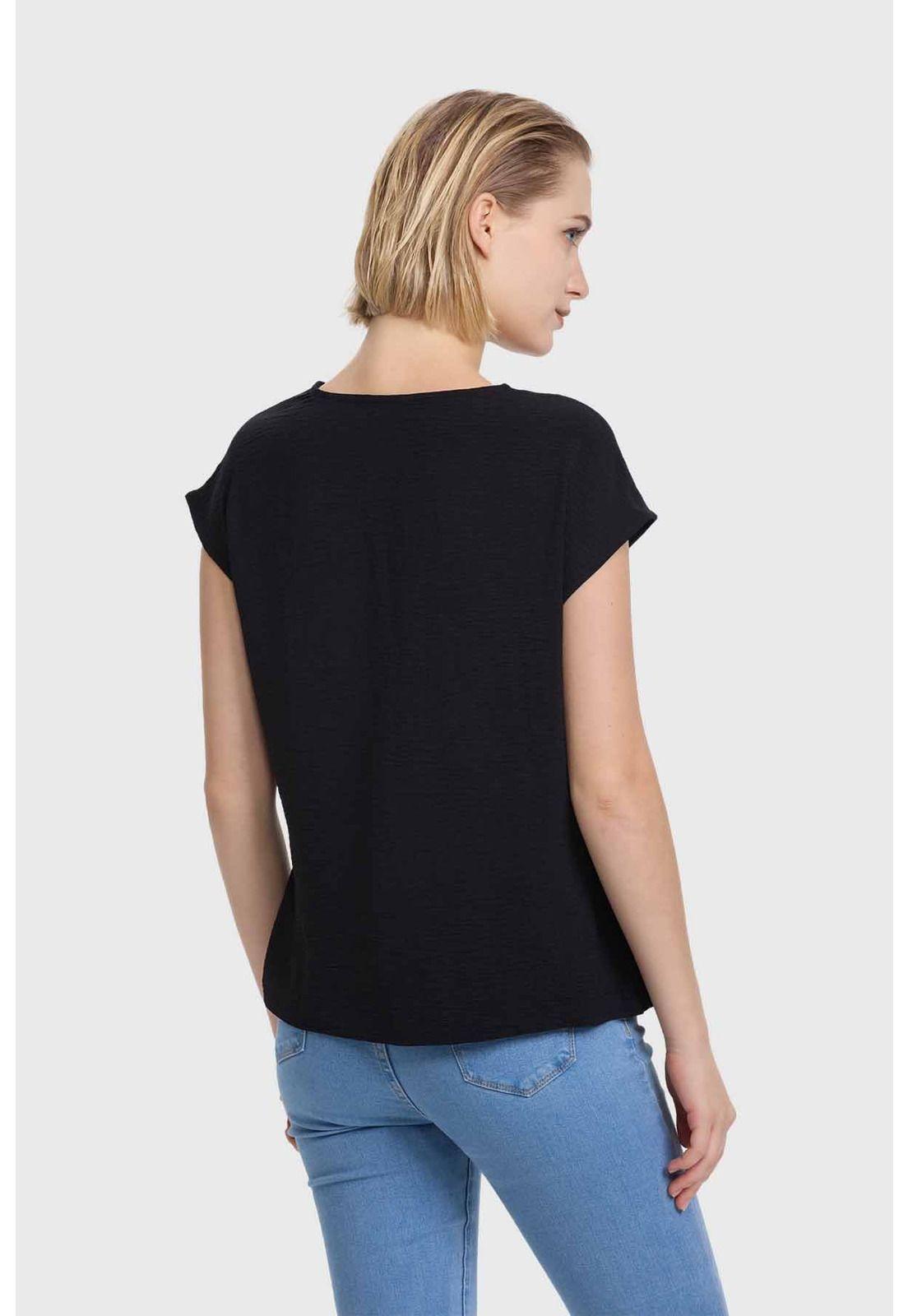 Blusa Mujer Manga Caída Escote Cruz Negro-2