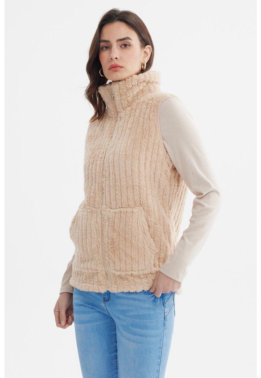 Polar Mujer Peludo Con Textura Beige - ll-1