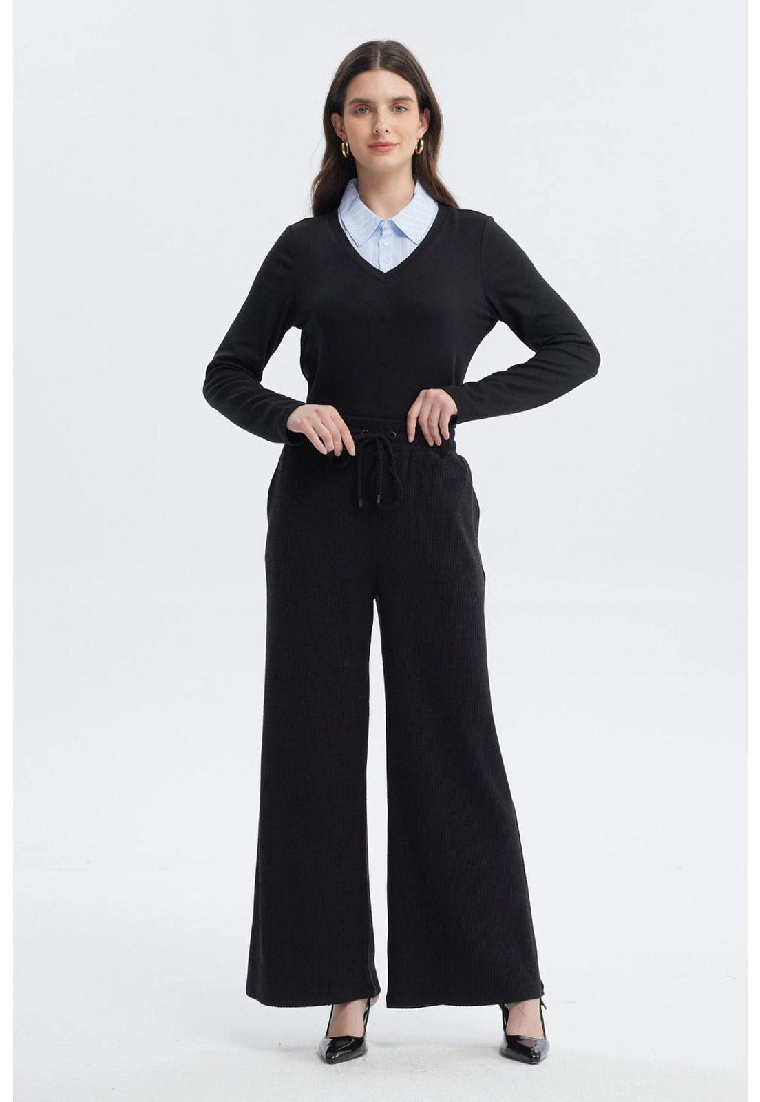 Pantalón Mujer Pretina Con Cordón Negro-3