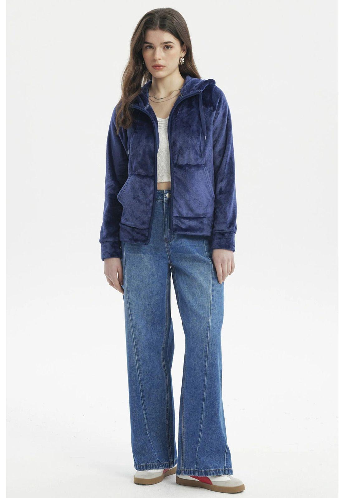 Polar Mujer Abierto Plush Azul Oscuro-3