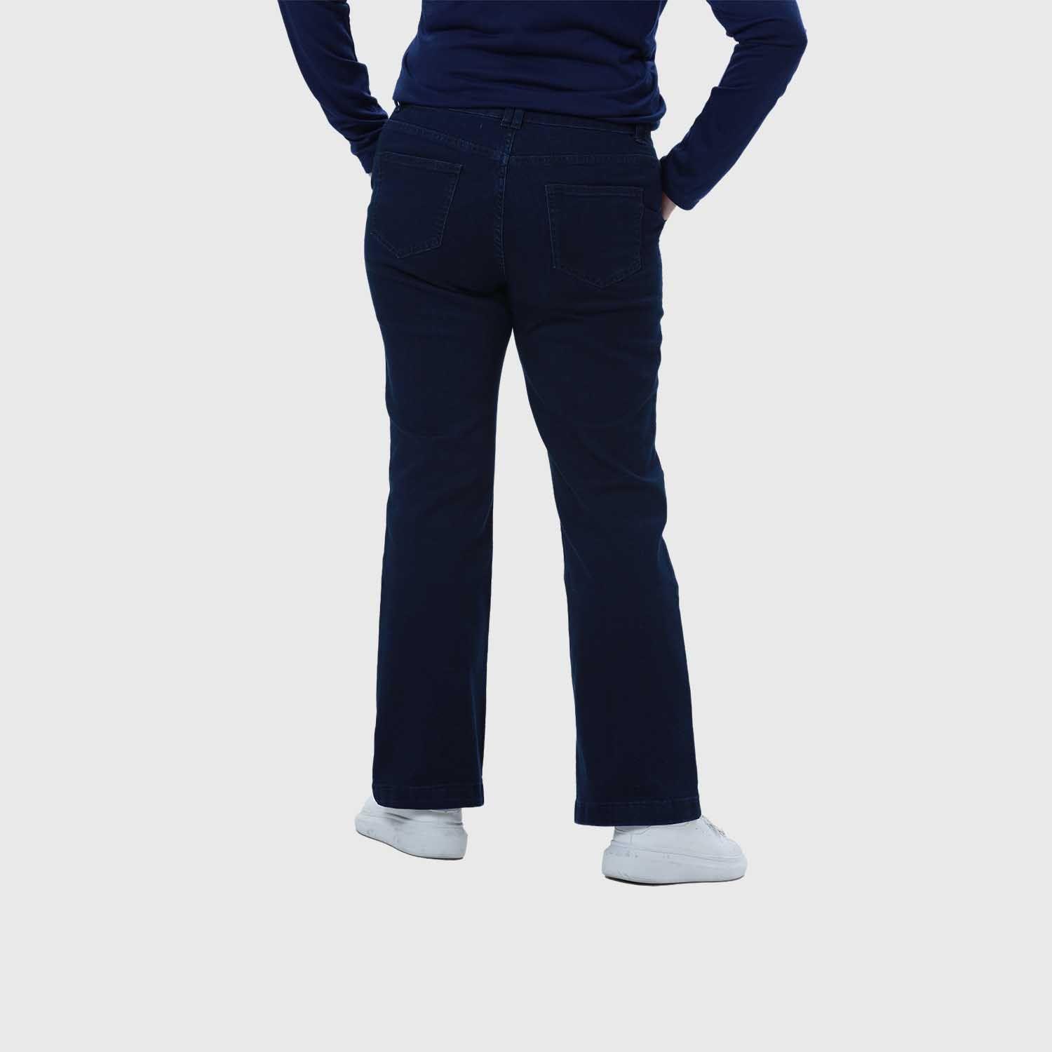 Jeans Mujer Flare Bolsillo Parche Azul Oscuro-2