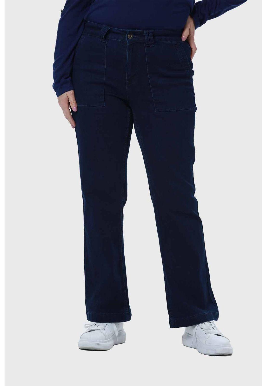 Jeans Mujer Flare Bolsillo Parche Azul-0