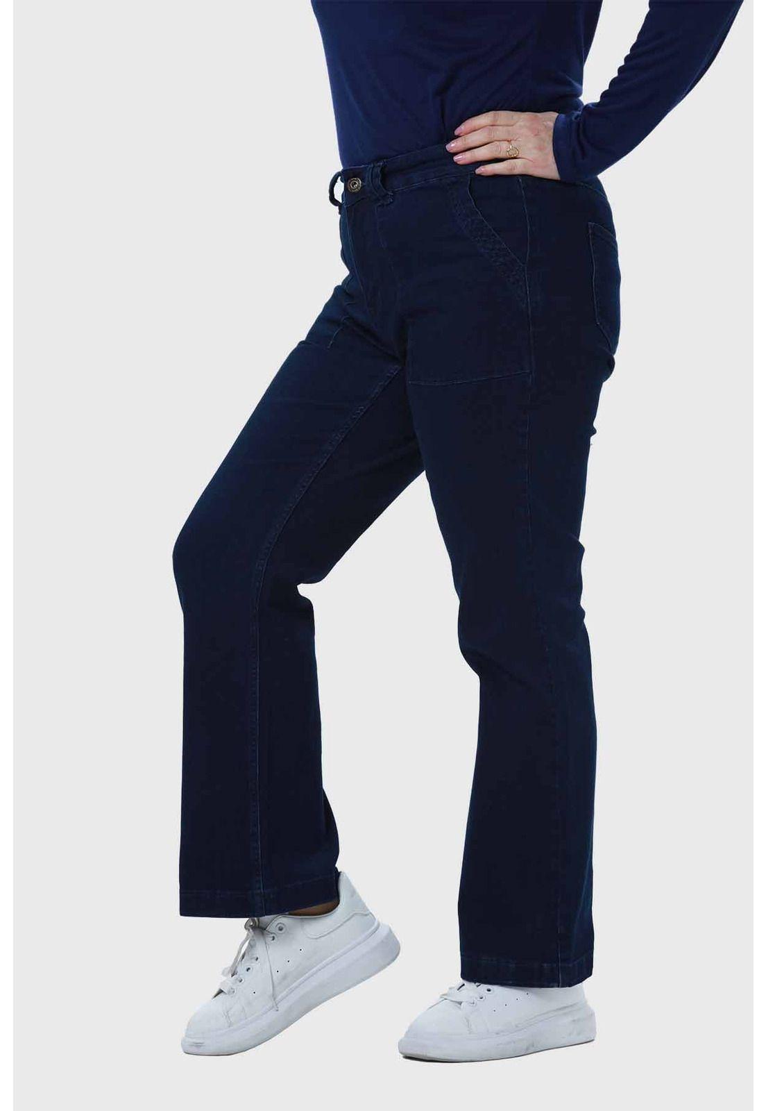 Jeans Mujer Flare Bolsillo Parche Azul-1