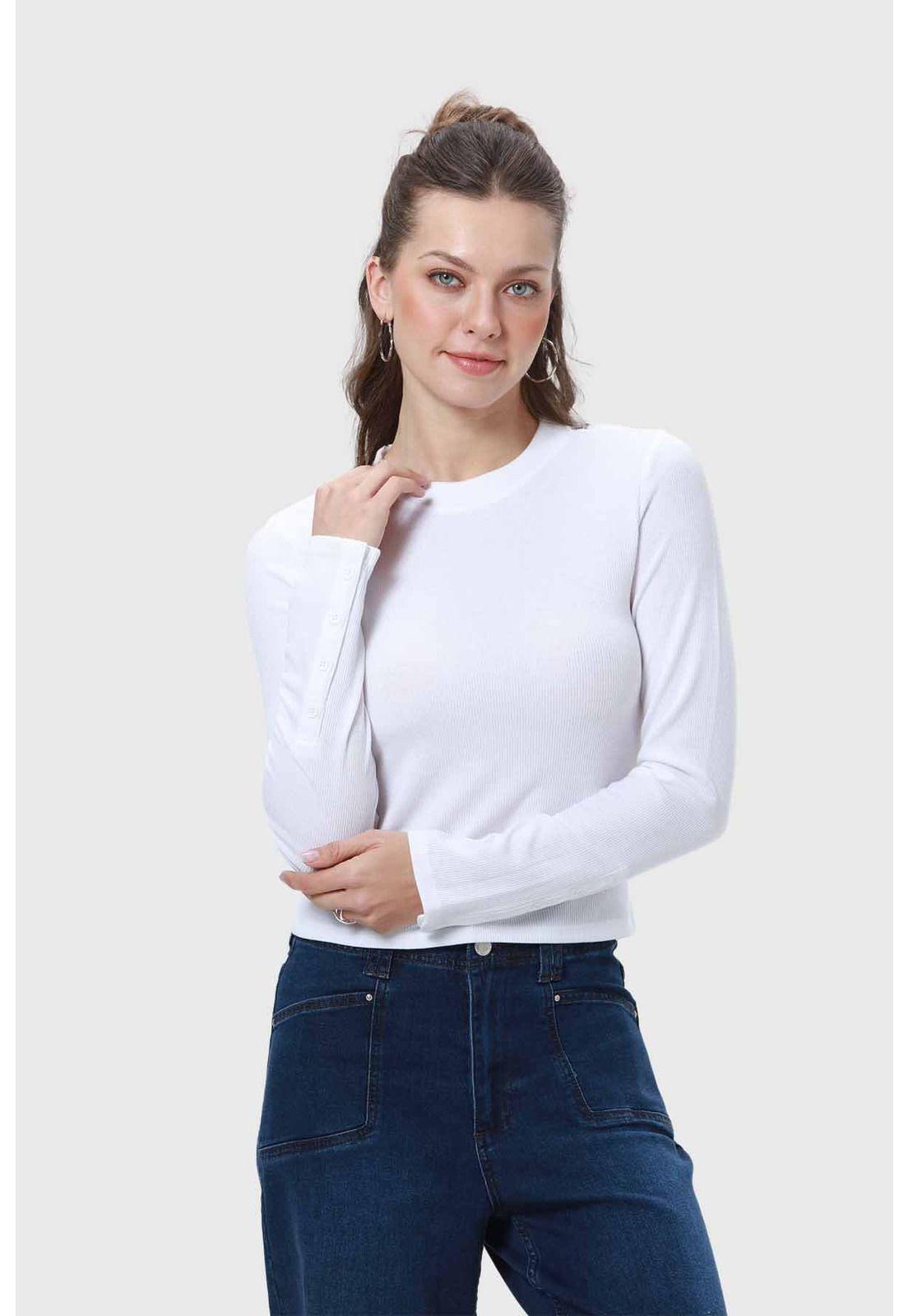 Polera Mujer Botones Blanco-0