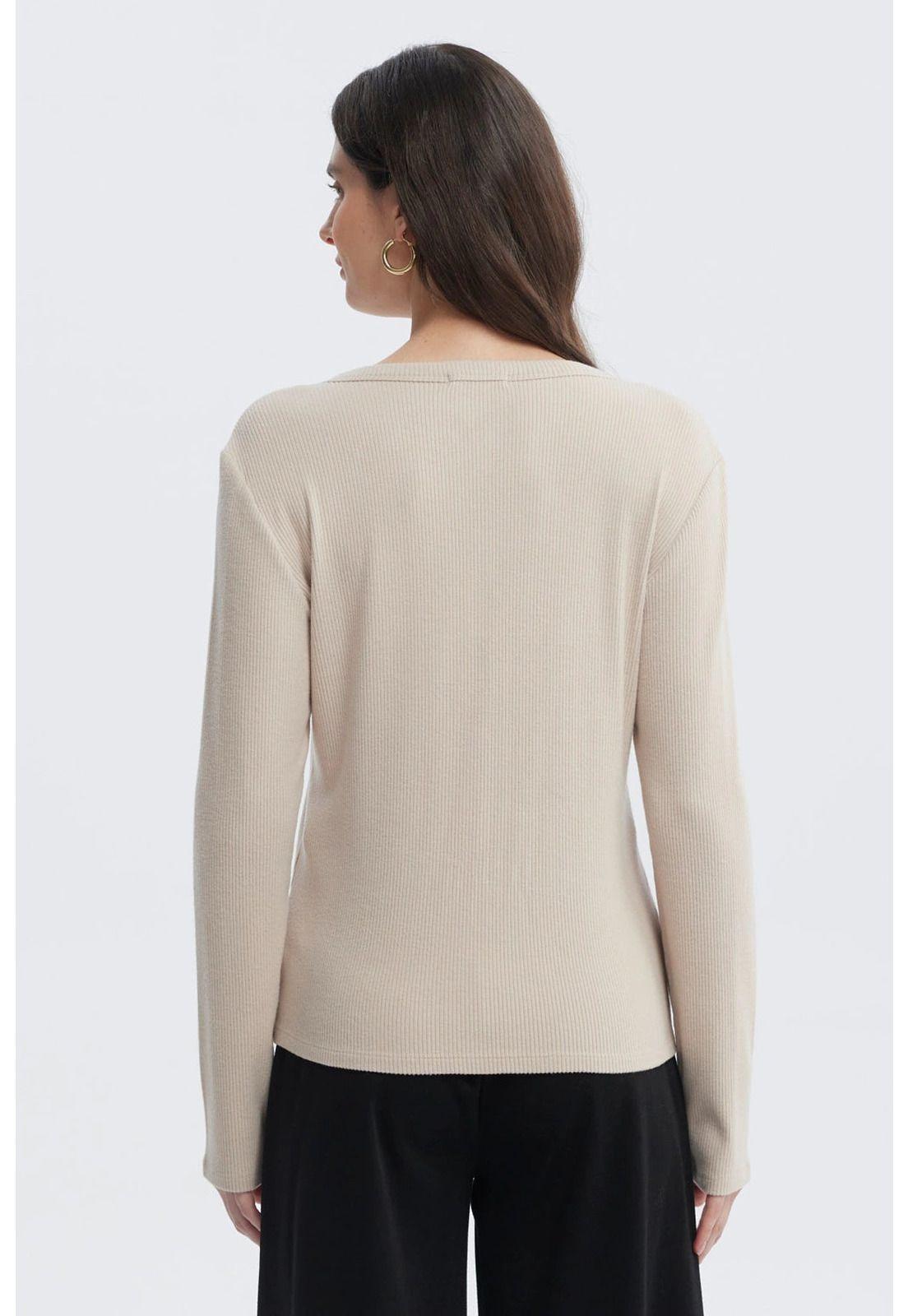 Sweater Mujer Aplicación Botones Beige-2