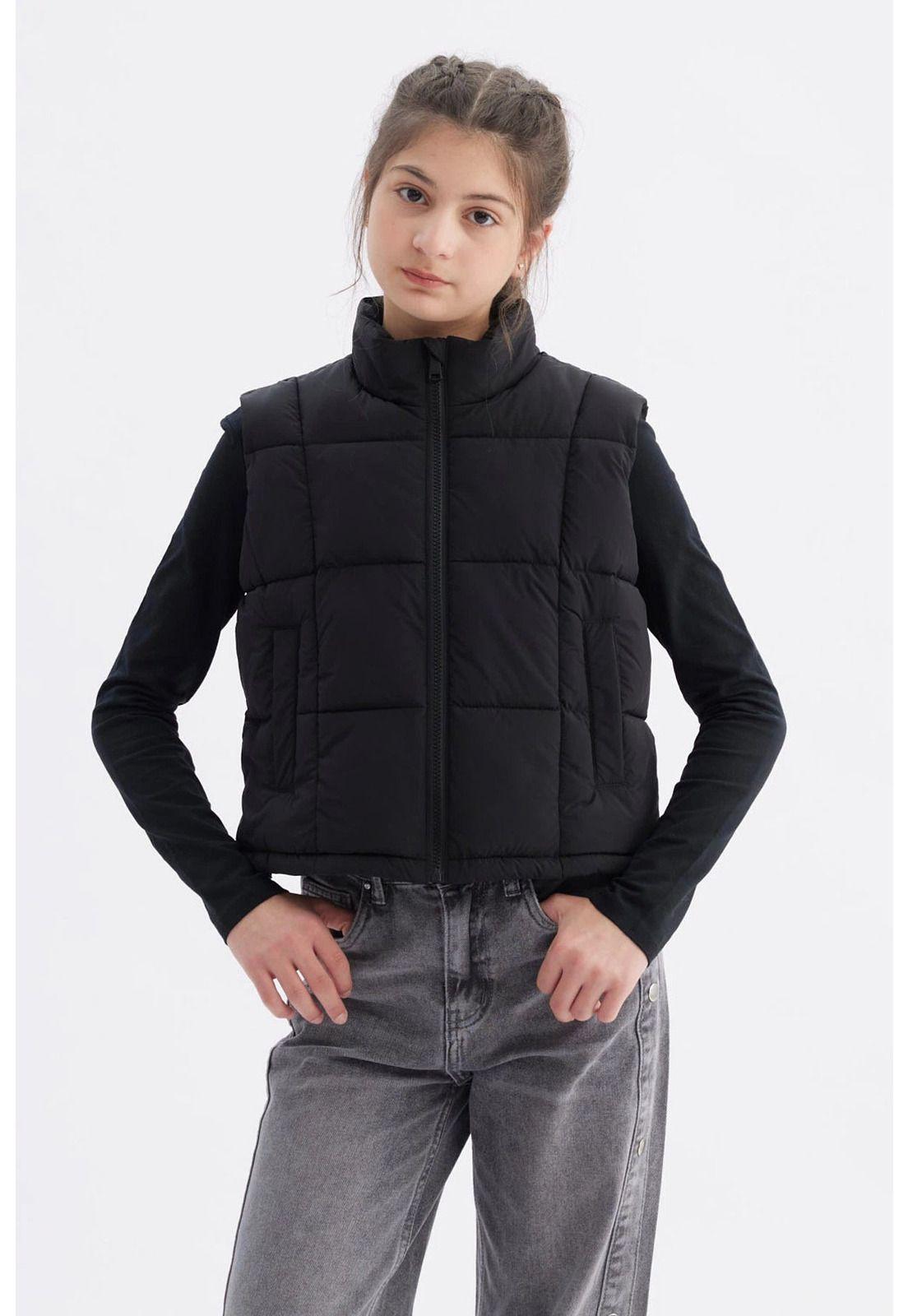 Parka Niña Cuello Con Cierre Negro-0