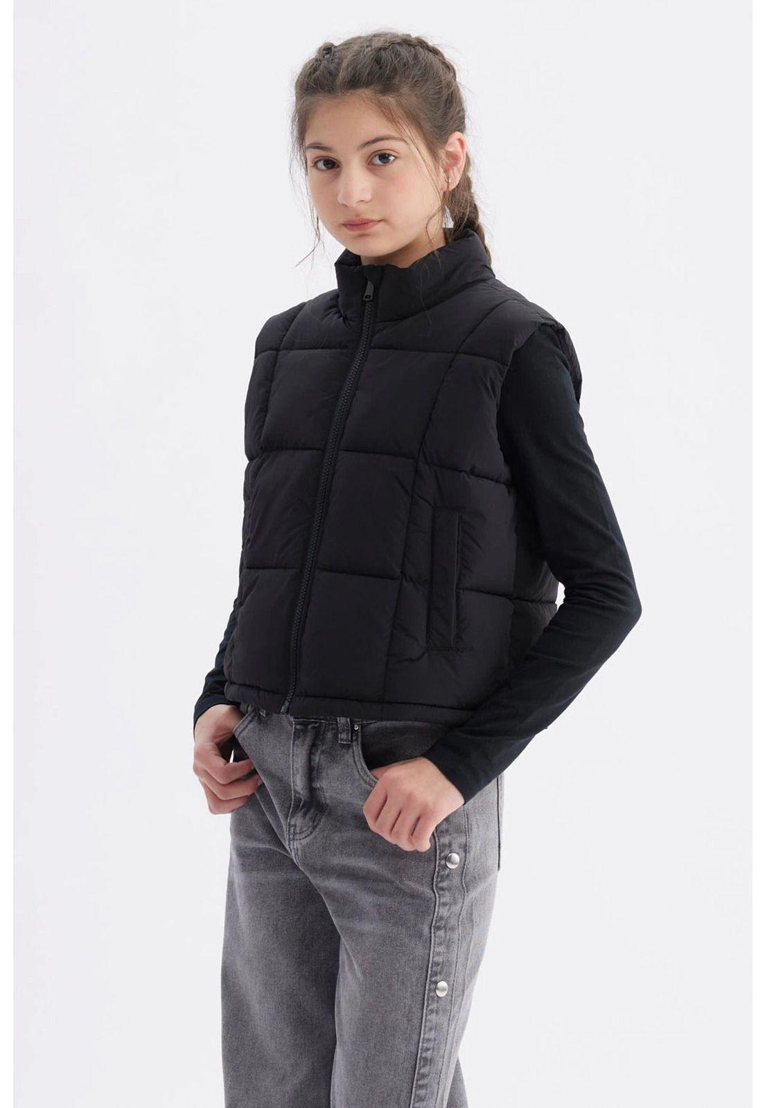 Parka Niña Cuello Con Cierre Negro-1