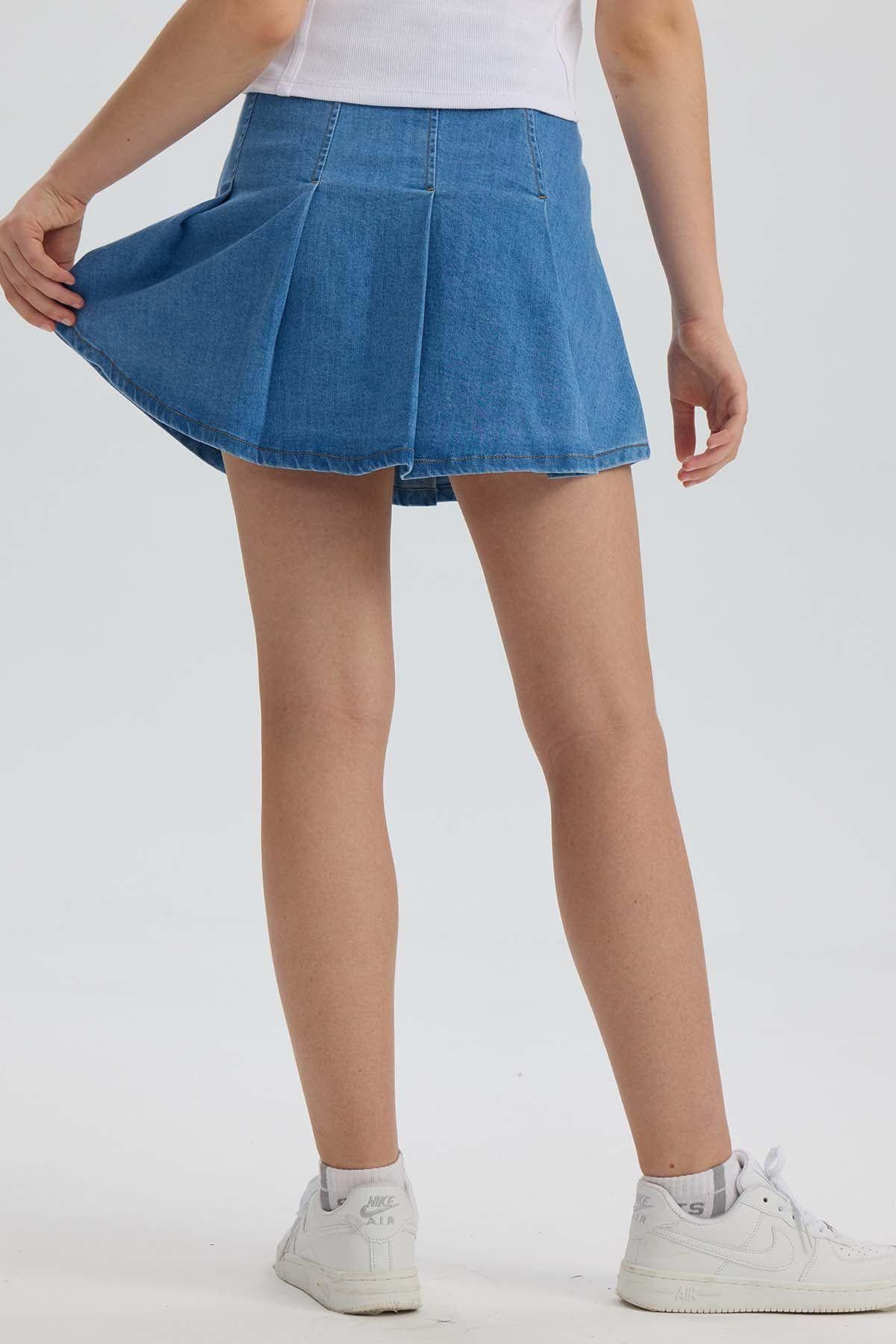 Falda Niña Tableada Denim Azul-2