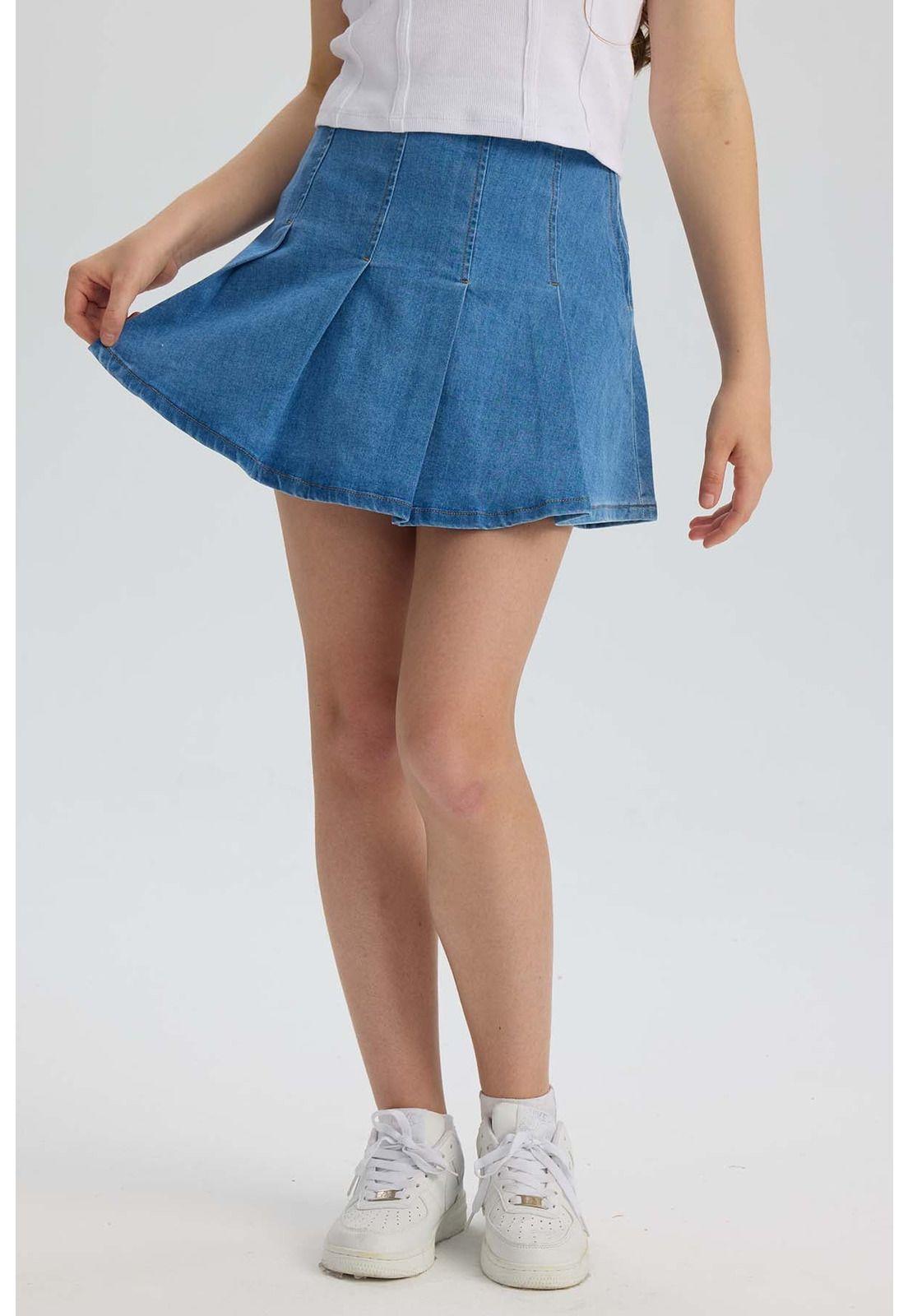 Falda Niña Tableada Denim Azul-0