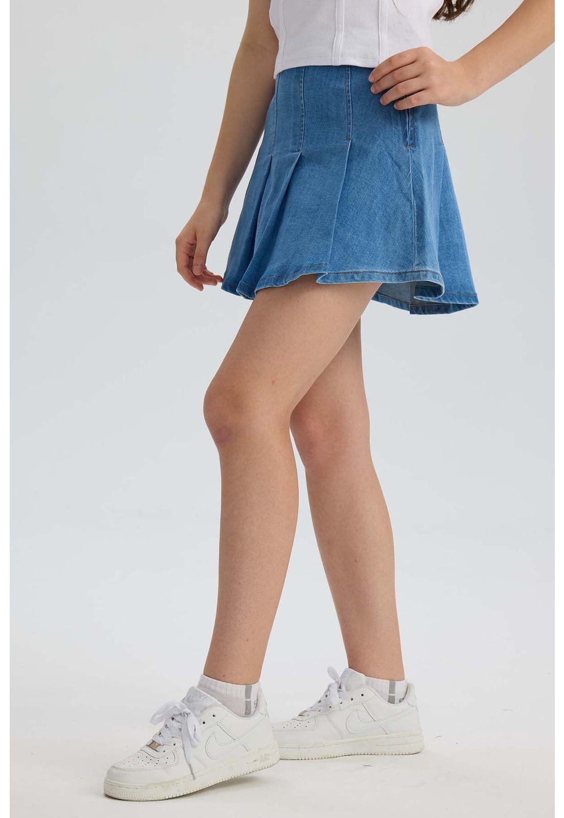 Falda Niña Tableada Denim Azul-1