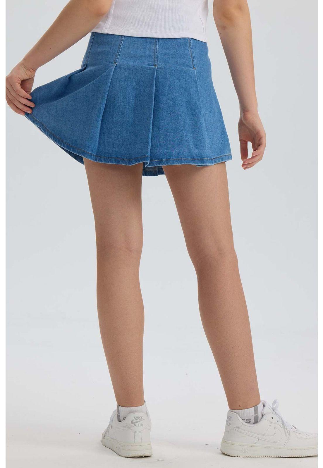 Falda Niña Tableada Denim Azul-2