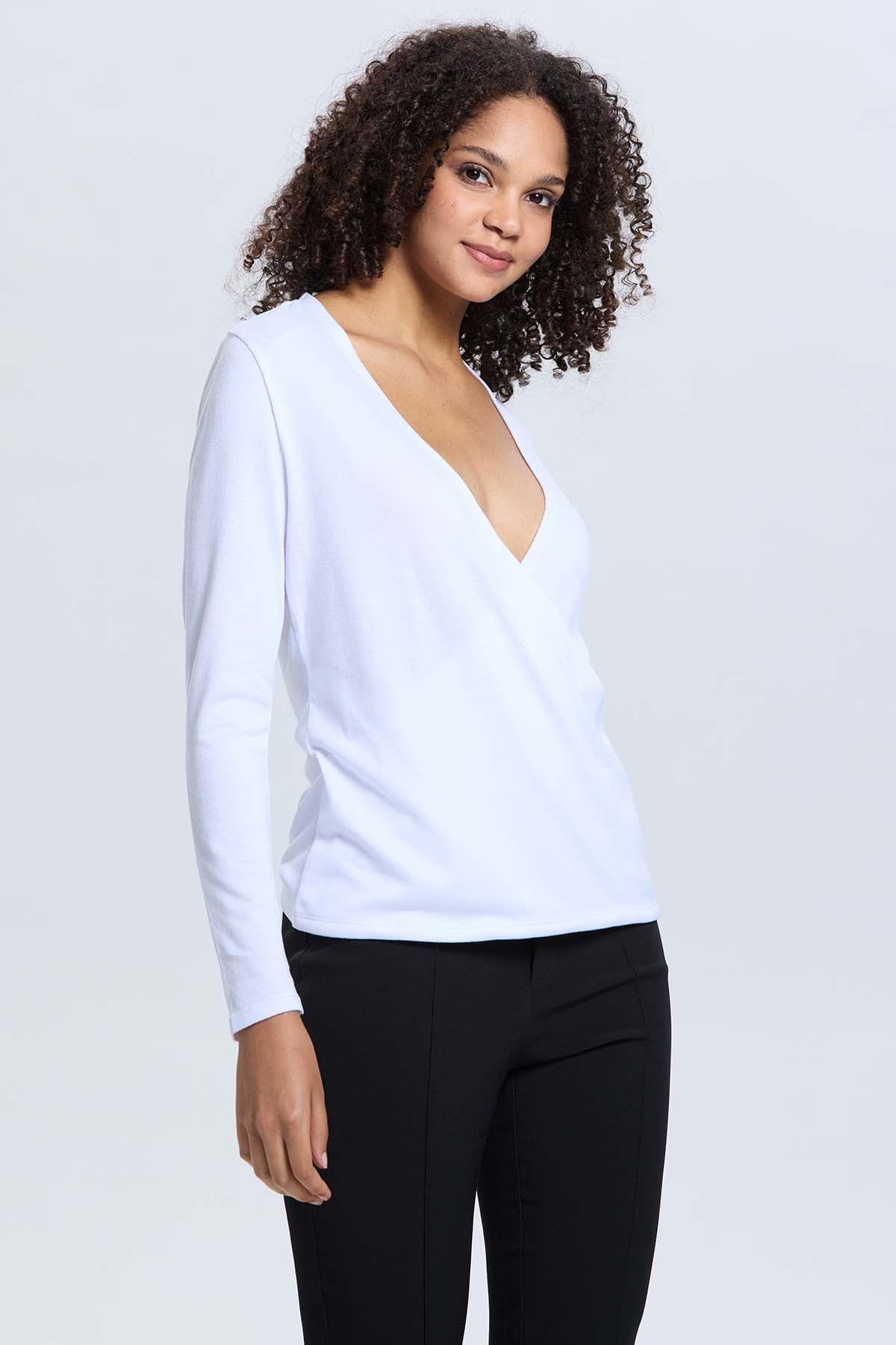 Sweater Mujer Escote V Blanco-1