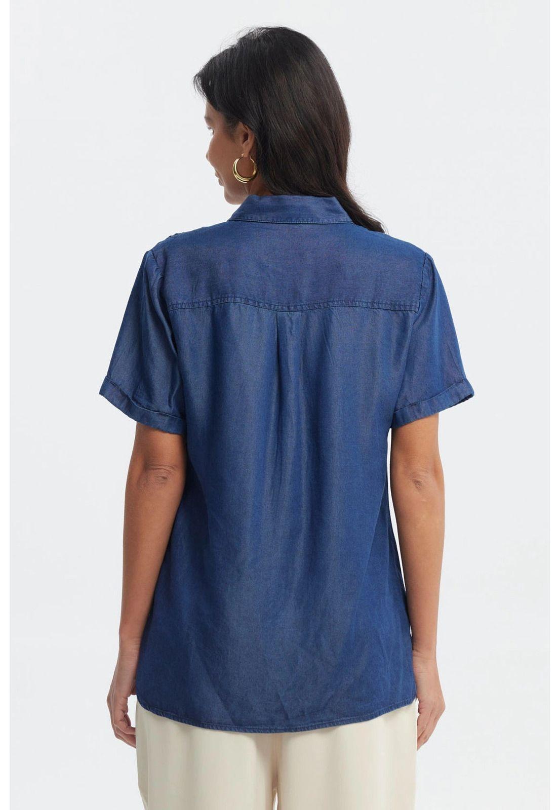 Blusa Mujer Cuello Camisero Azul-2