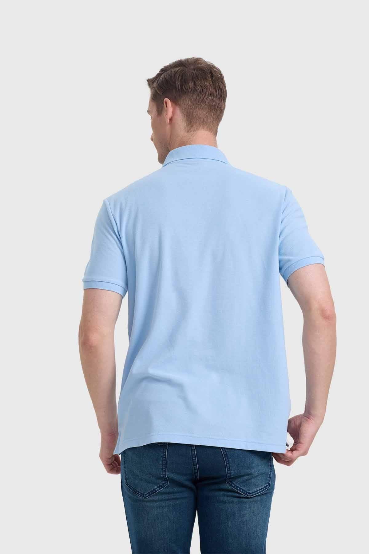 Polera Hombre Básica Piqué Celeste-2