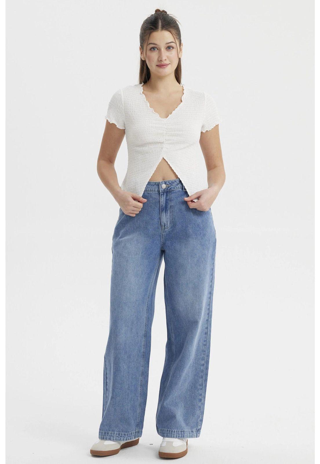 Jeans Mujer Wide Leg Chino Azul-3