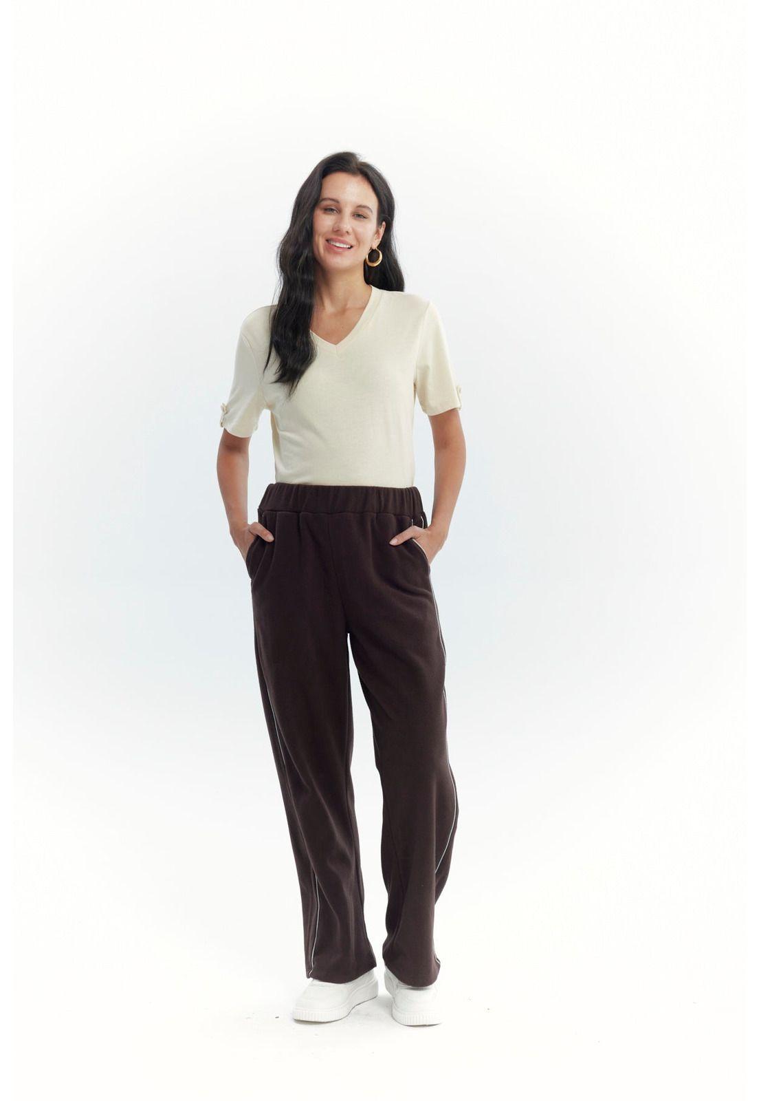 Pantalón Buzo Mujer Calce Recto Micropolar Café Oscuro-3