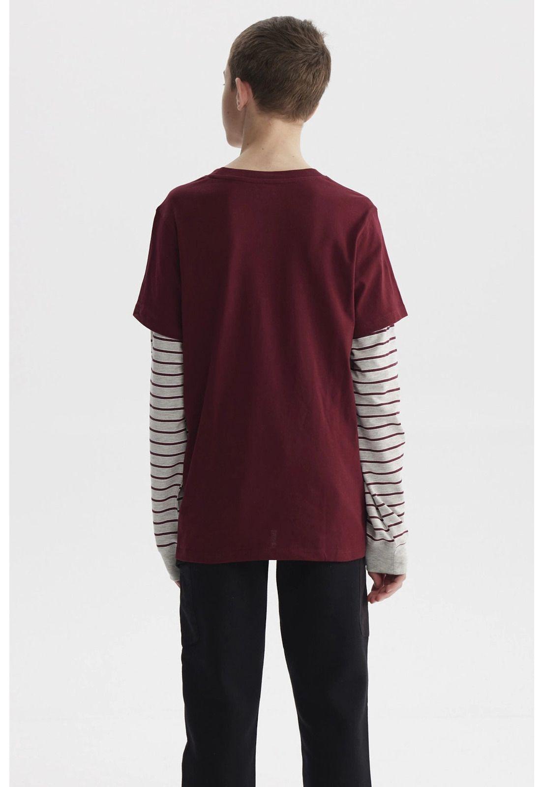 Polera Niño Doble Mangas Estampada Burdeo-2