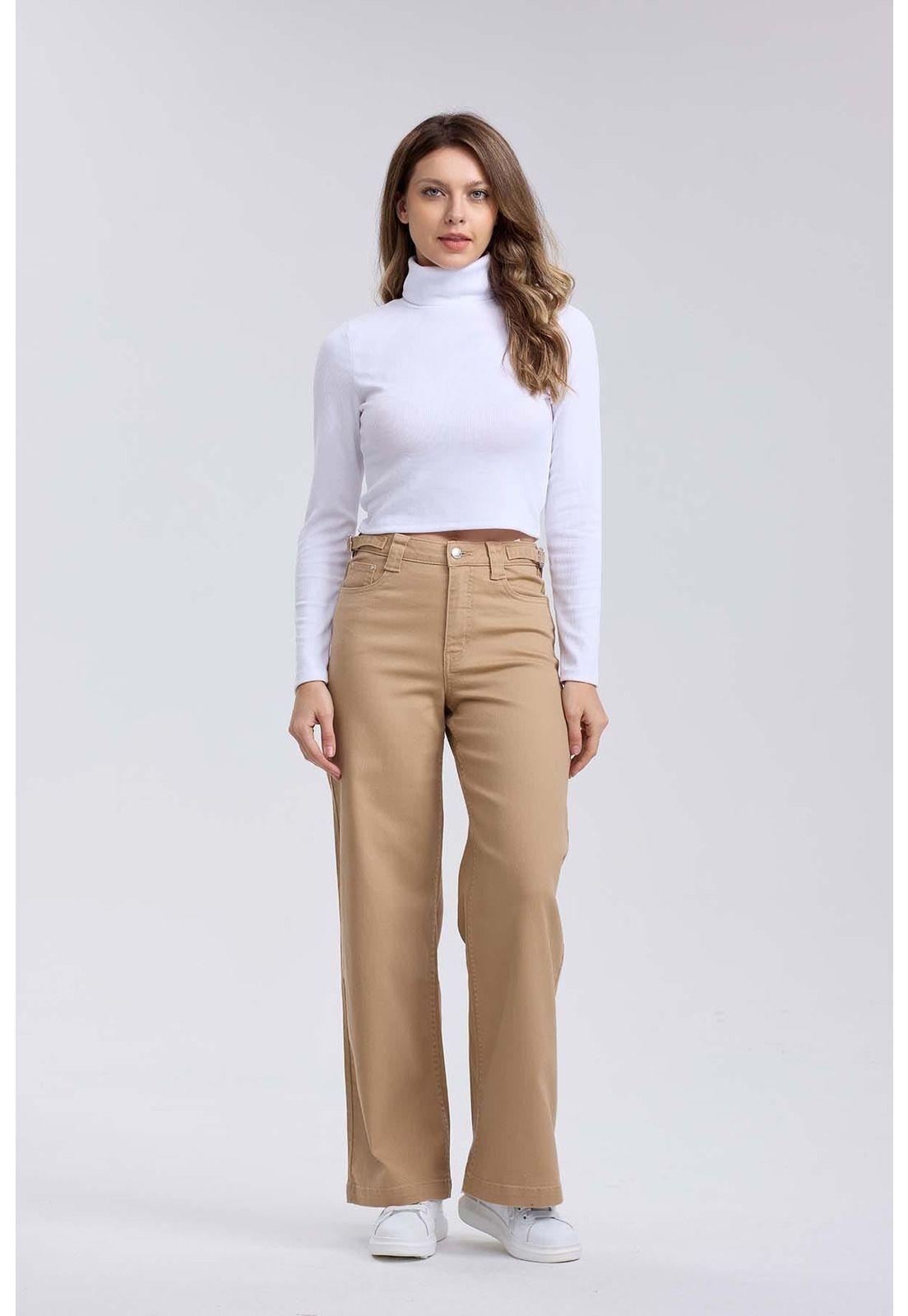 Jeans Mujer Wide Leg Camel-3