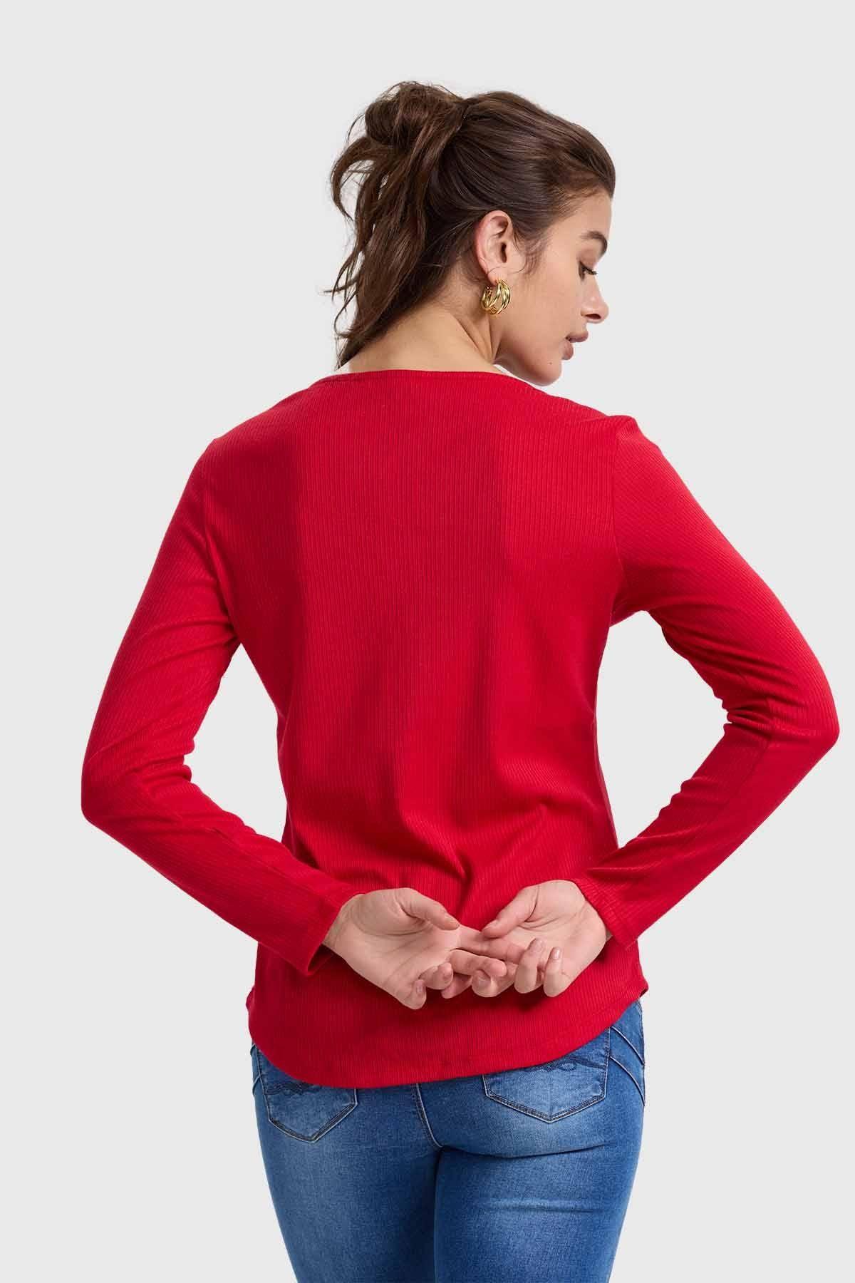 Polera Mujer Pata Botón Rib Rojo-2