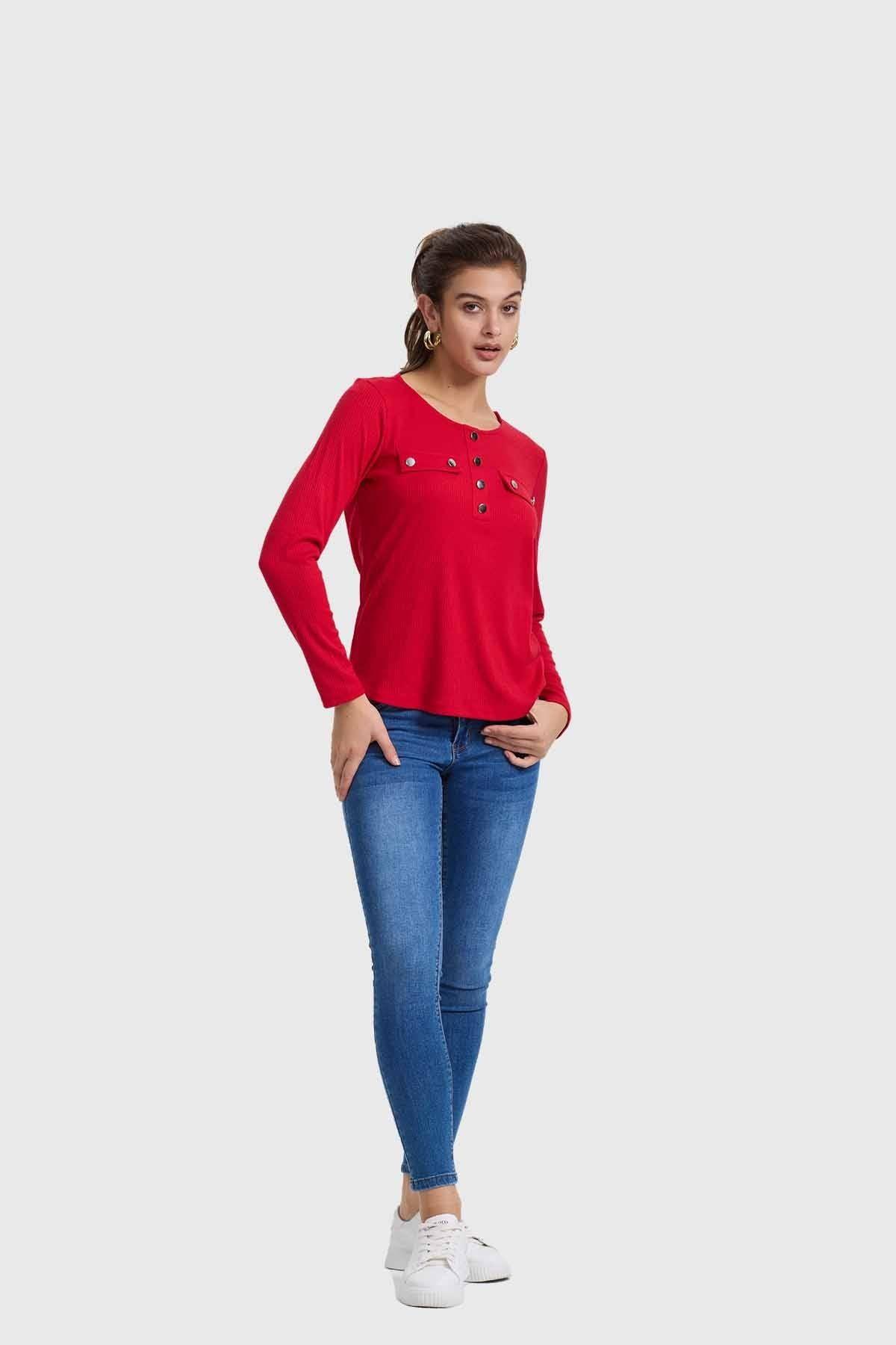 Polera Mujer Pata Botón Rib Rojo-3