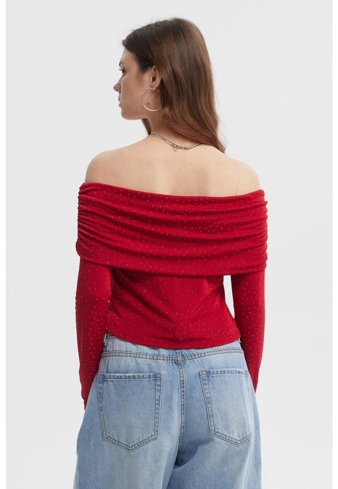 Polera Mujer Strass Rojo-2