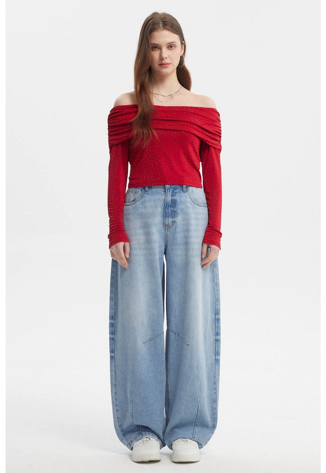 Polera Mujer Strass Rojo-3