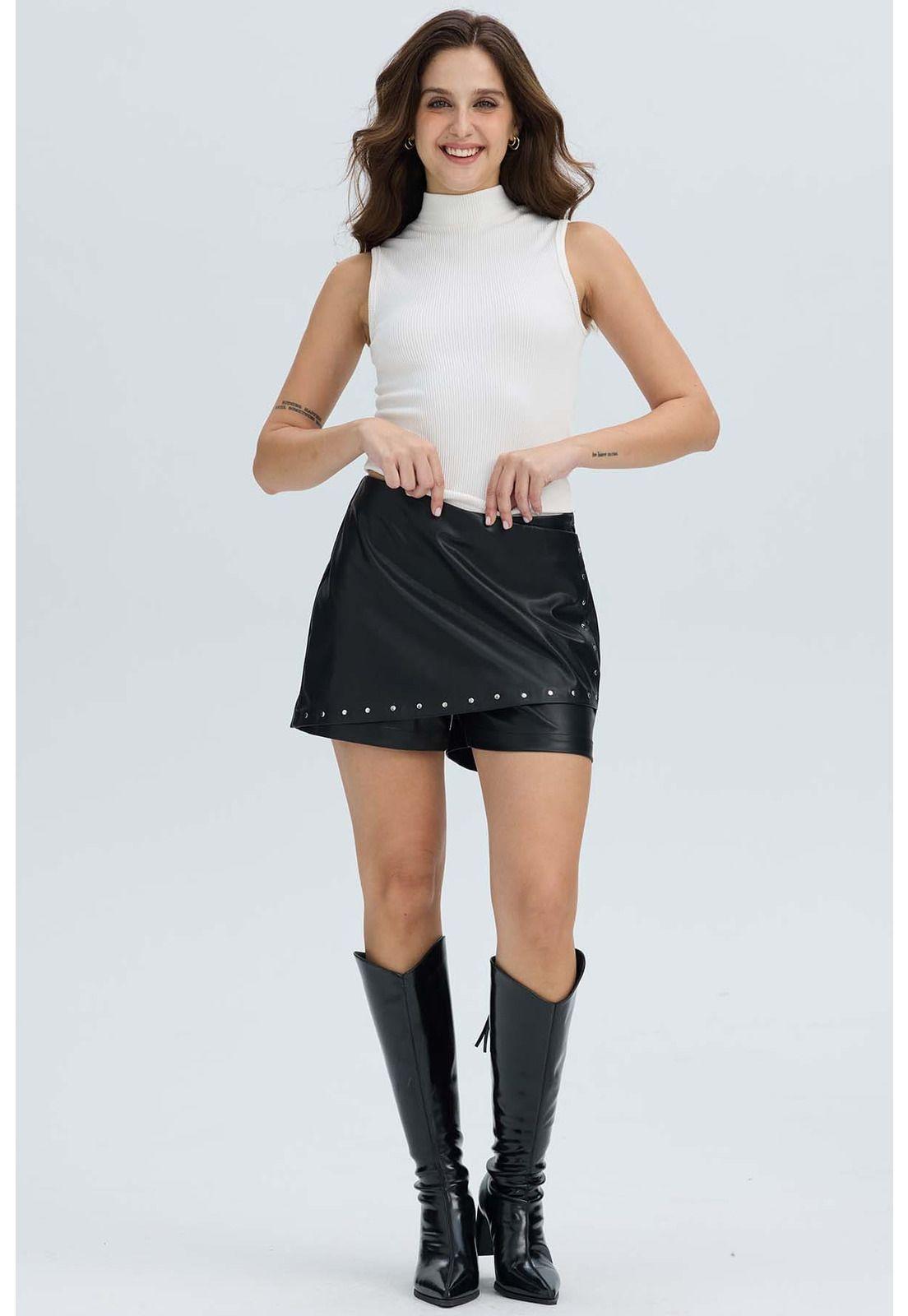 Falda Mujer Aplicación Tachas Negro-0