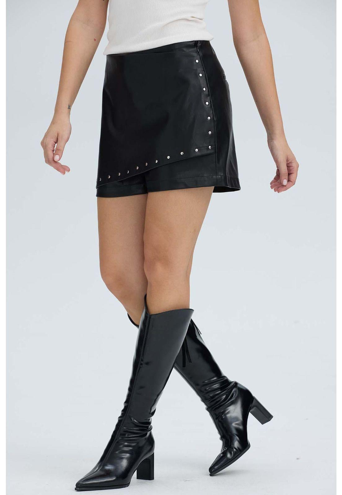 Falda Mujer Aplicación Tachas Negro-1