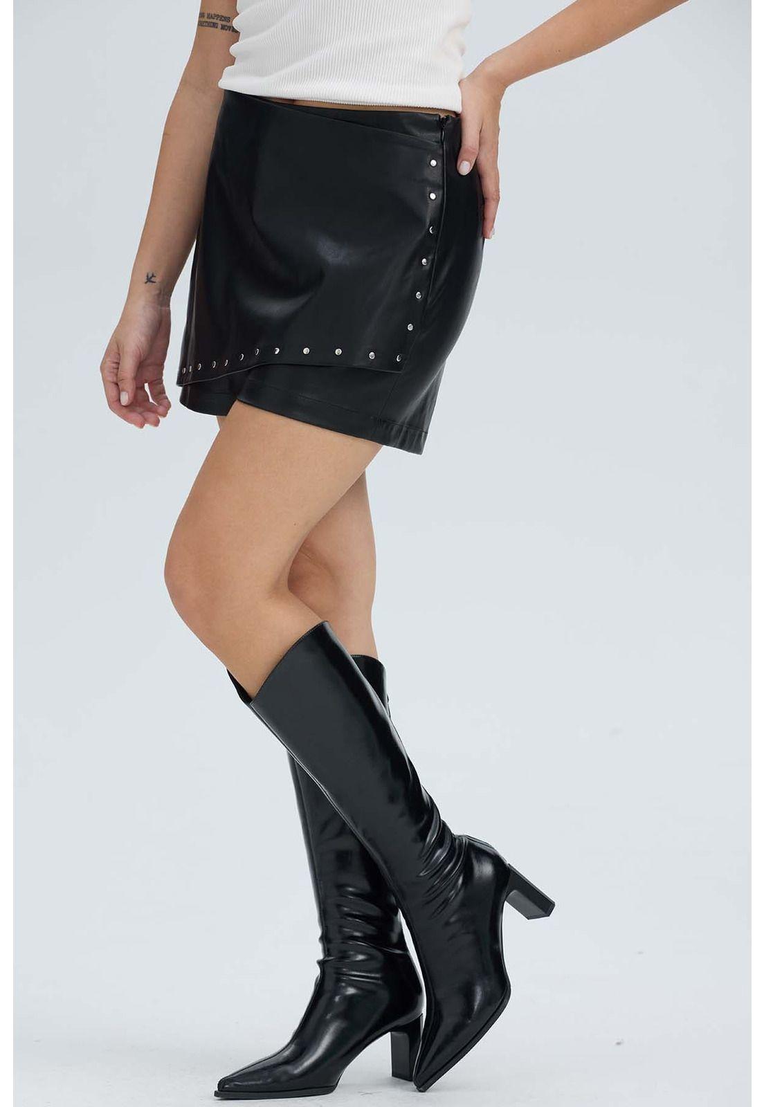 Falda Mujer Aplicación Tachas Negro-2